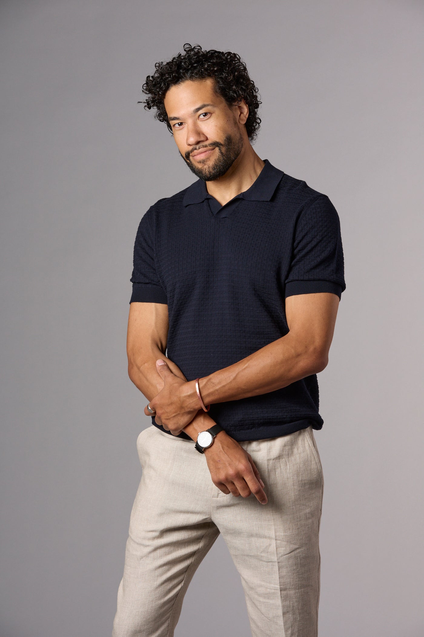 Textured Knit Polo Navy
