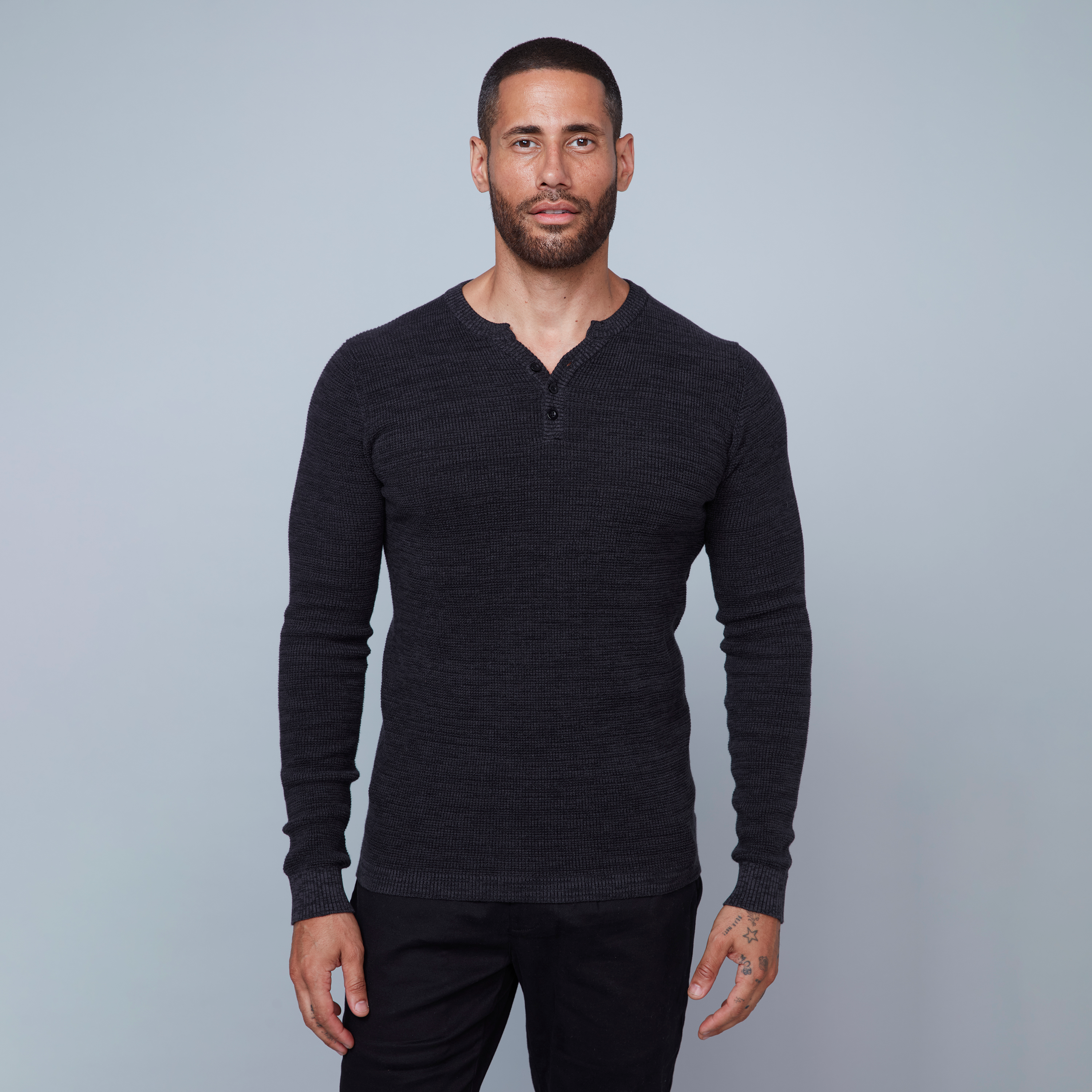 Knit Henley Tee Asphalt Mel Twist