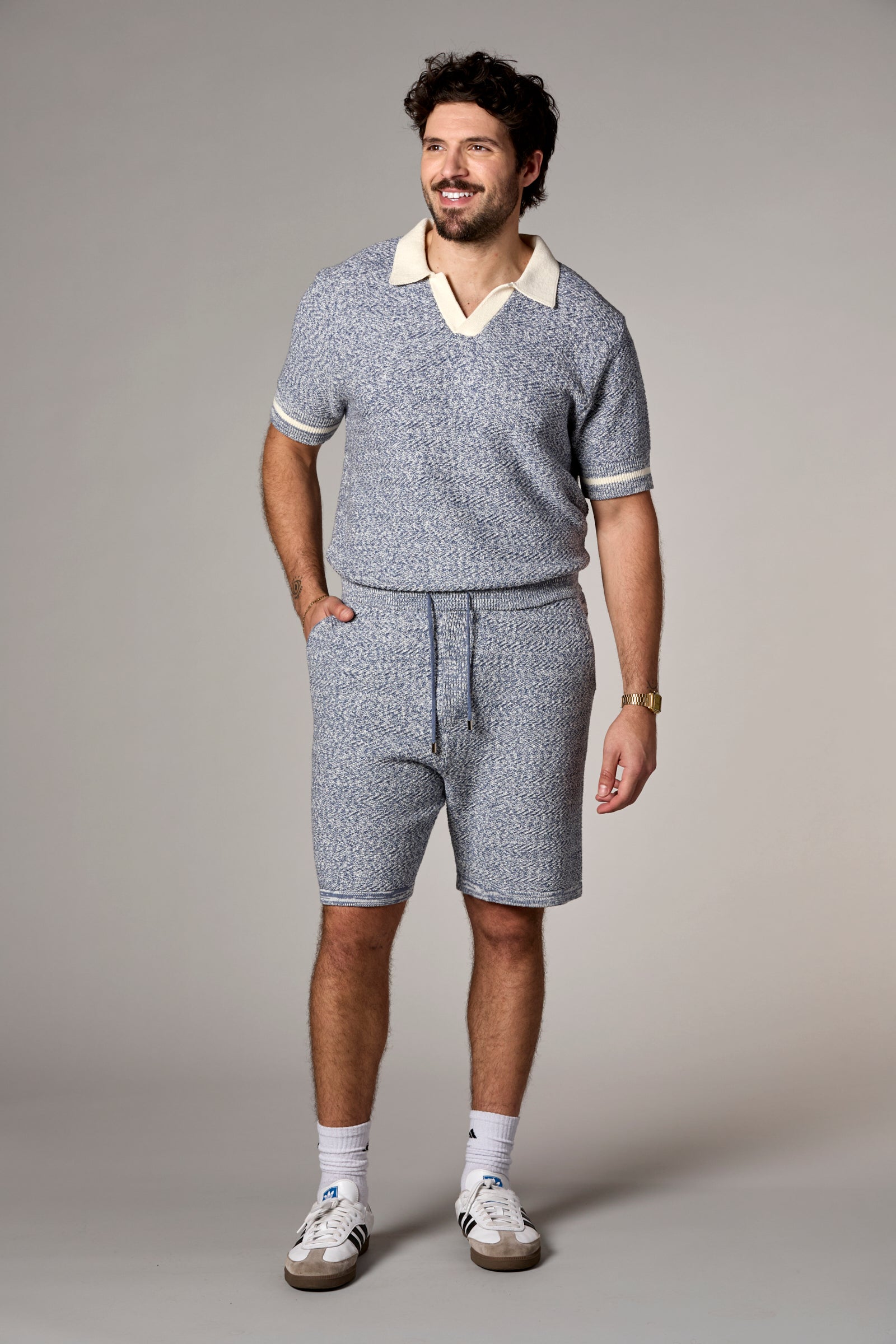 Textured Knit Polo Denim Multi