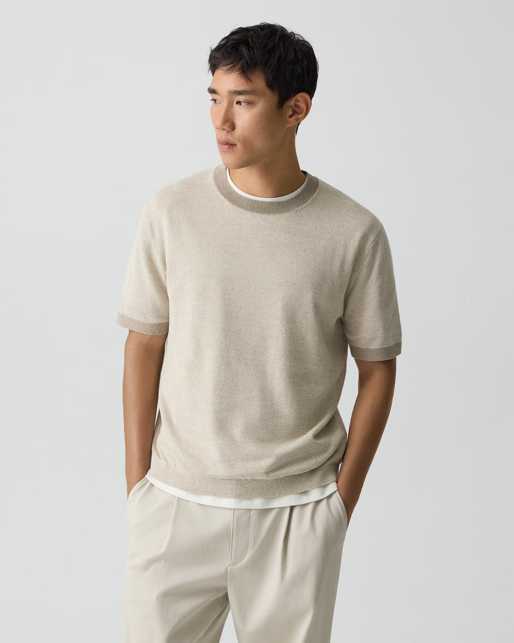 Short Sleeve Crewneck in Silk Silver Cloud