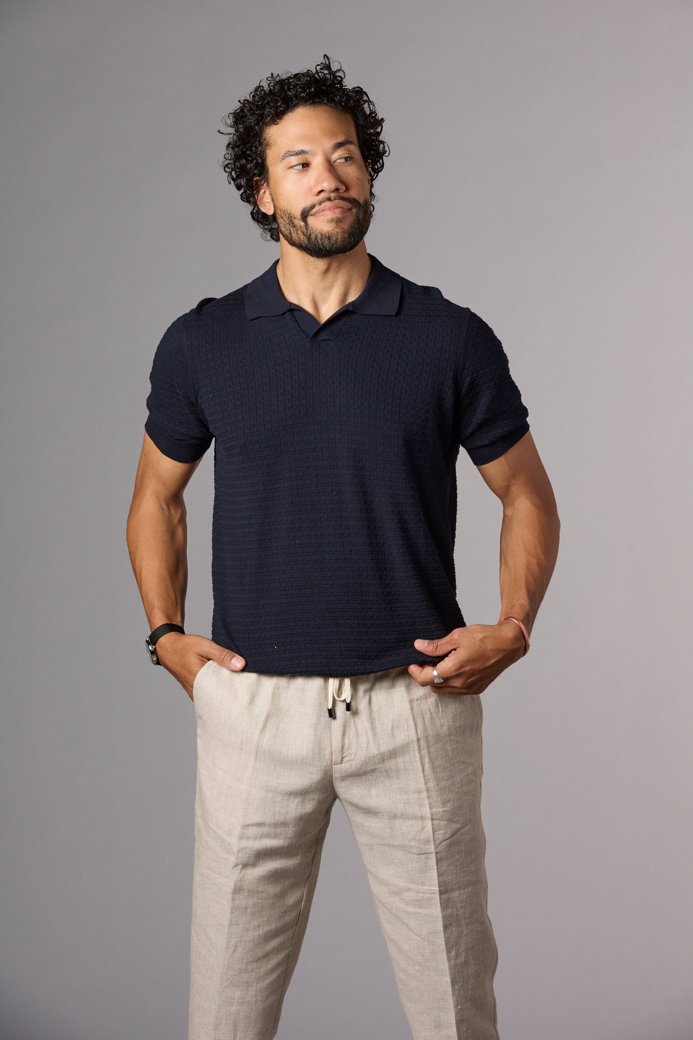 Textured Knit Polo Navy