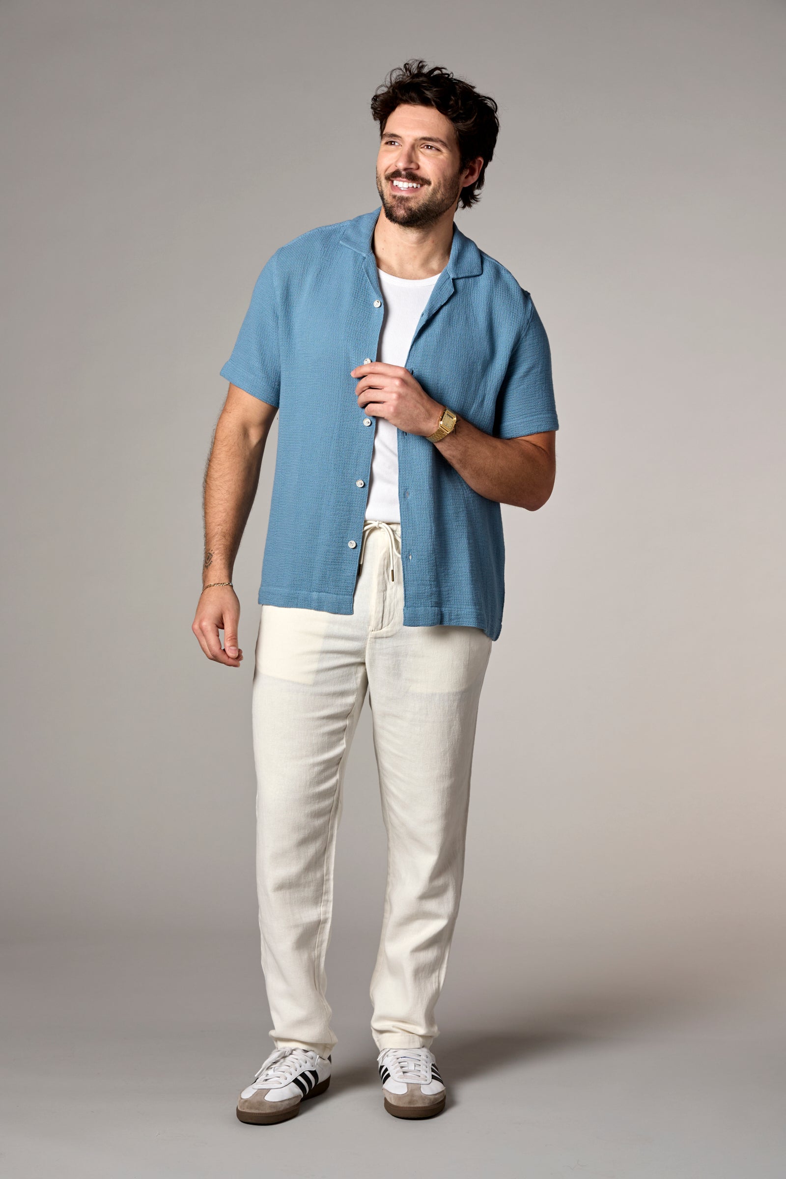 Bahamas S/S Garment Dyed Cotton Camp Shirt Blue