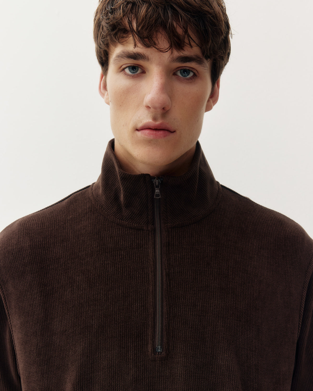 Chenille Knit 1/4 Zip Pullover Brown