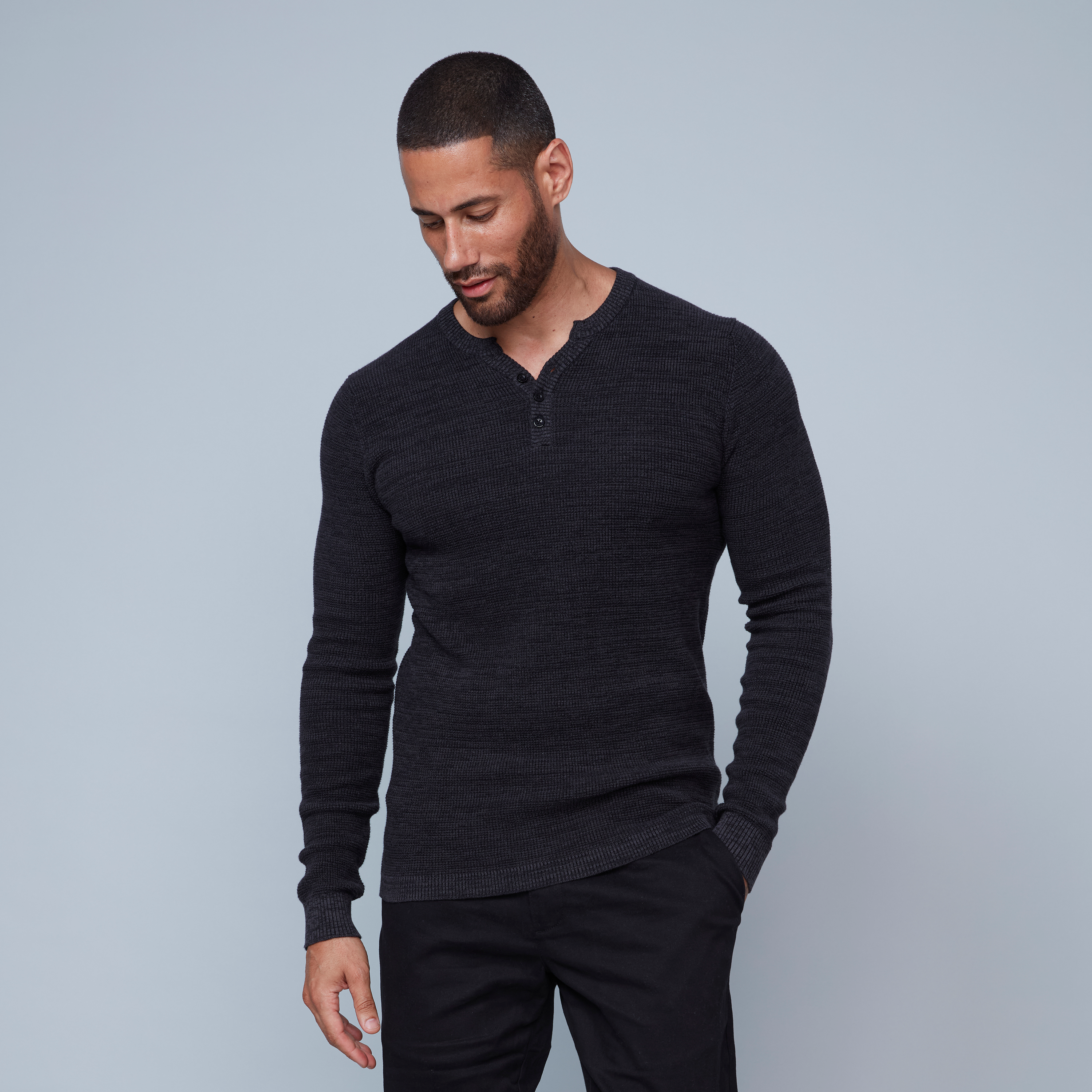 Knit Henley Tee Asphalt Mel Twist