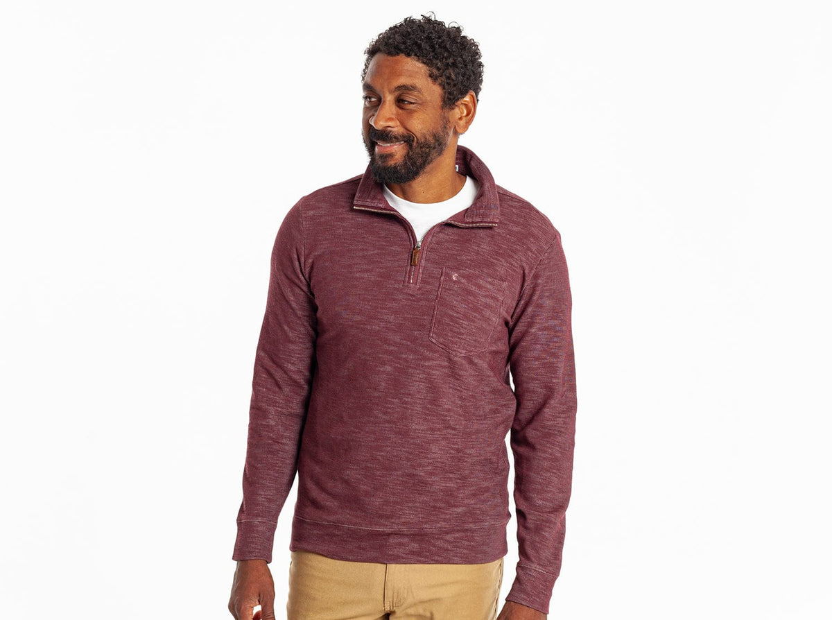 Crossroads Zip Slub Knit Pullover Mahogany