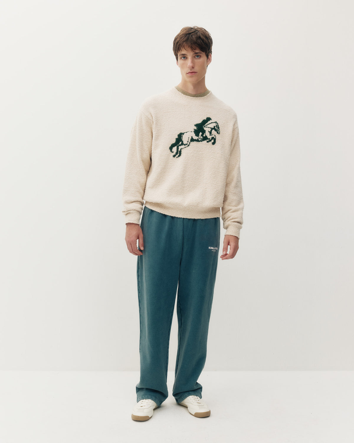 Equestrian Knit Crew Neck Sweater Cream
