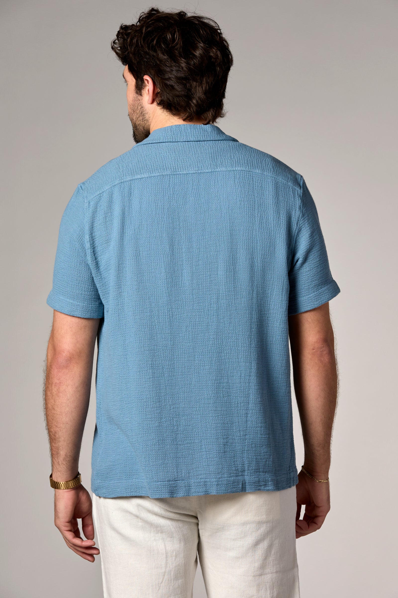 Bahamas S/S Garment Dyed Cotton Camp Shirt Blue
