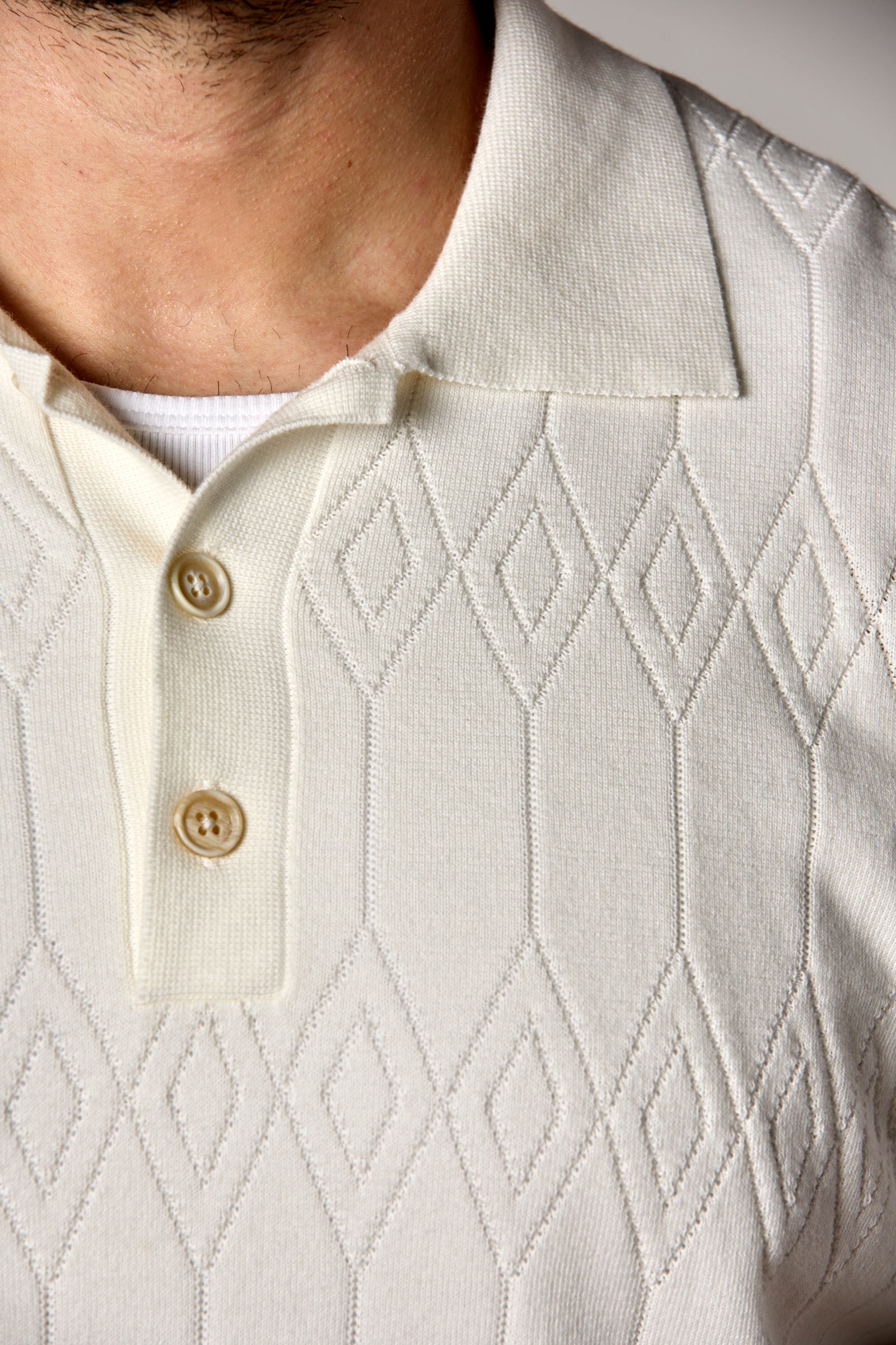 Pointelle Knit Polo Off-White