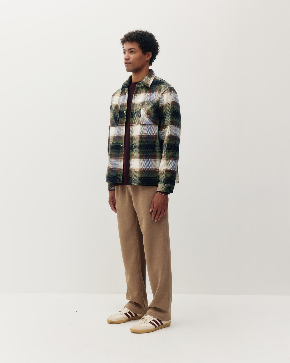 Textured Plaid Overshirt Olive