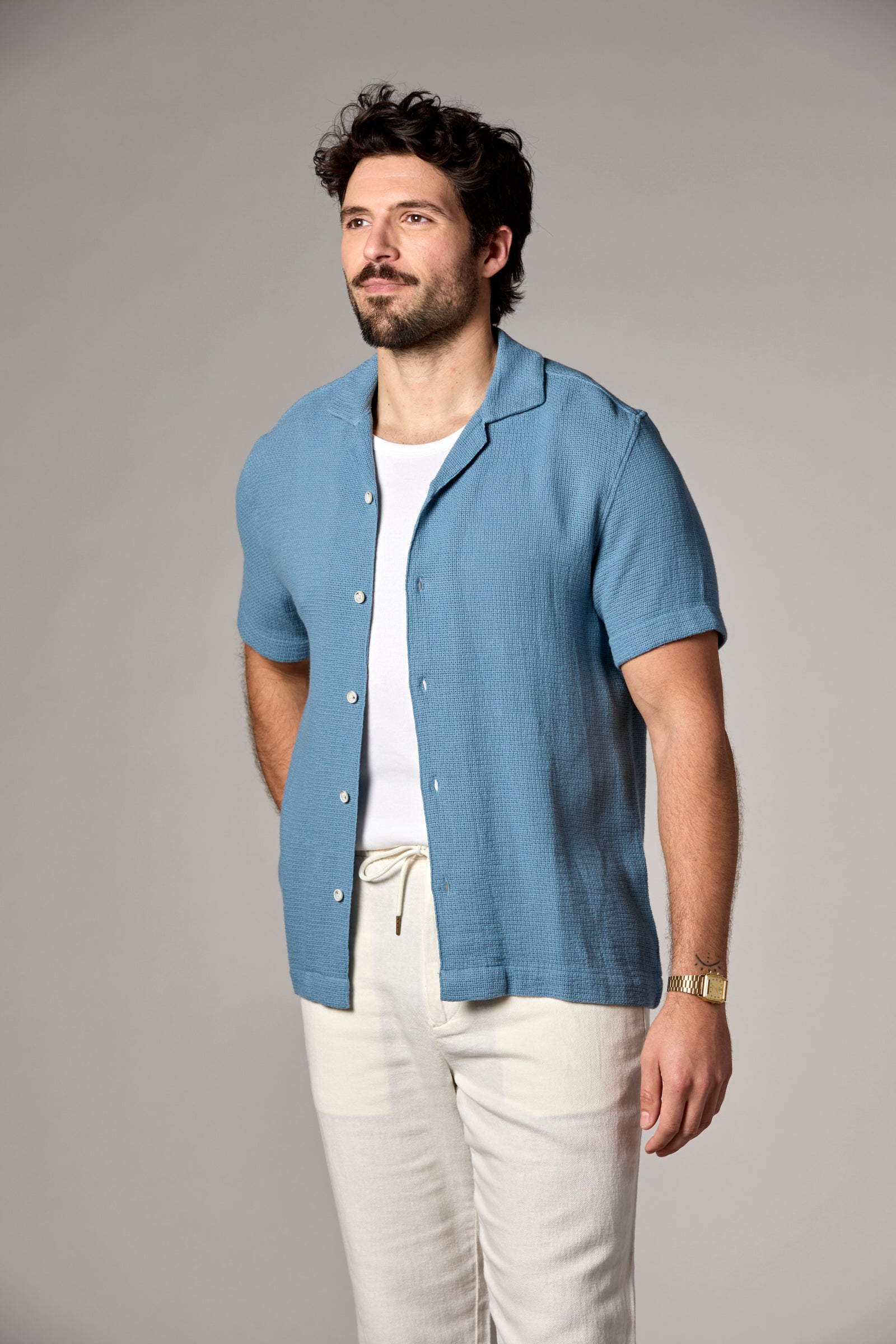 Bahamas S/S Garment Dyed Cotton Camp Shirt Blue