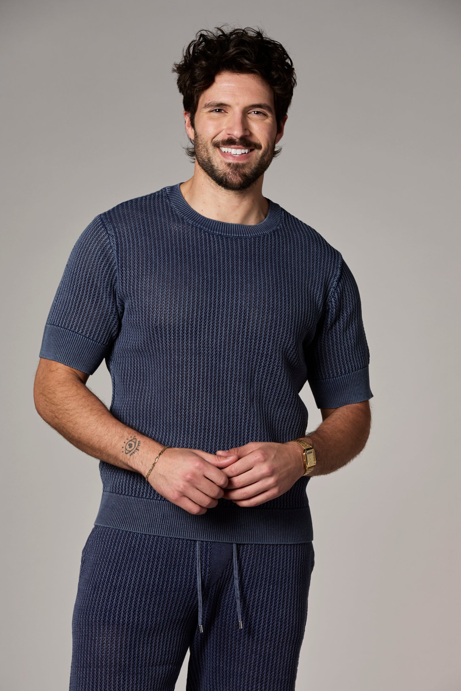 Vertical Knit Textured Tee Navy