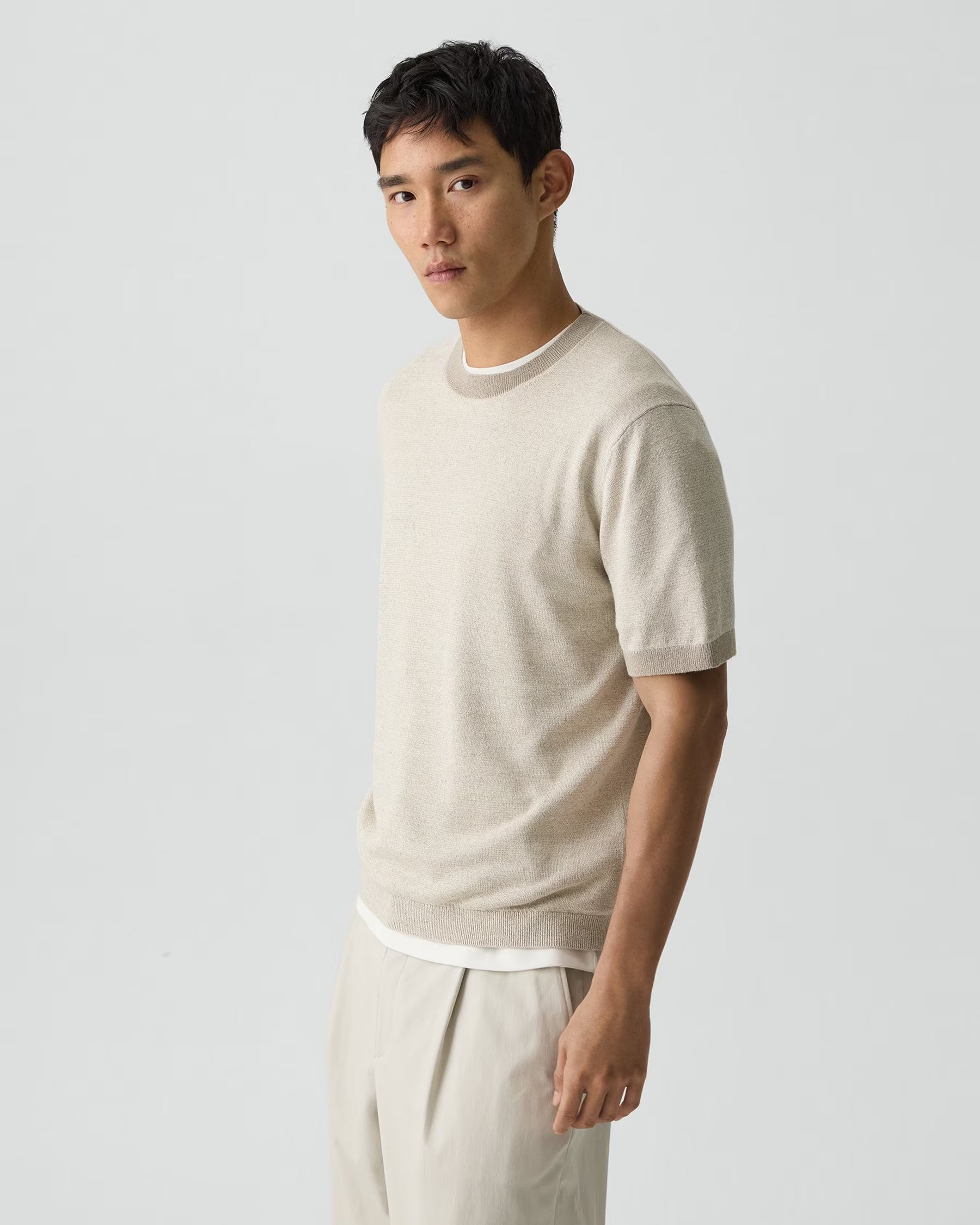Short Sleeve Crewneck in Silk Silver Cloud