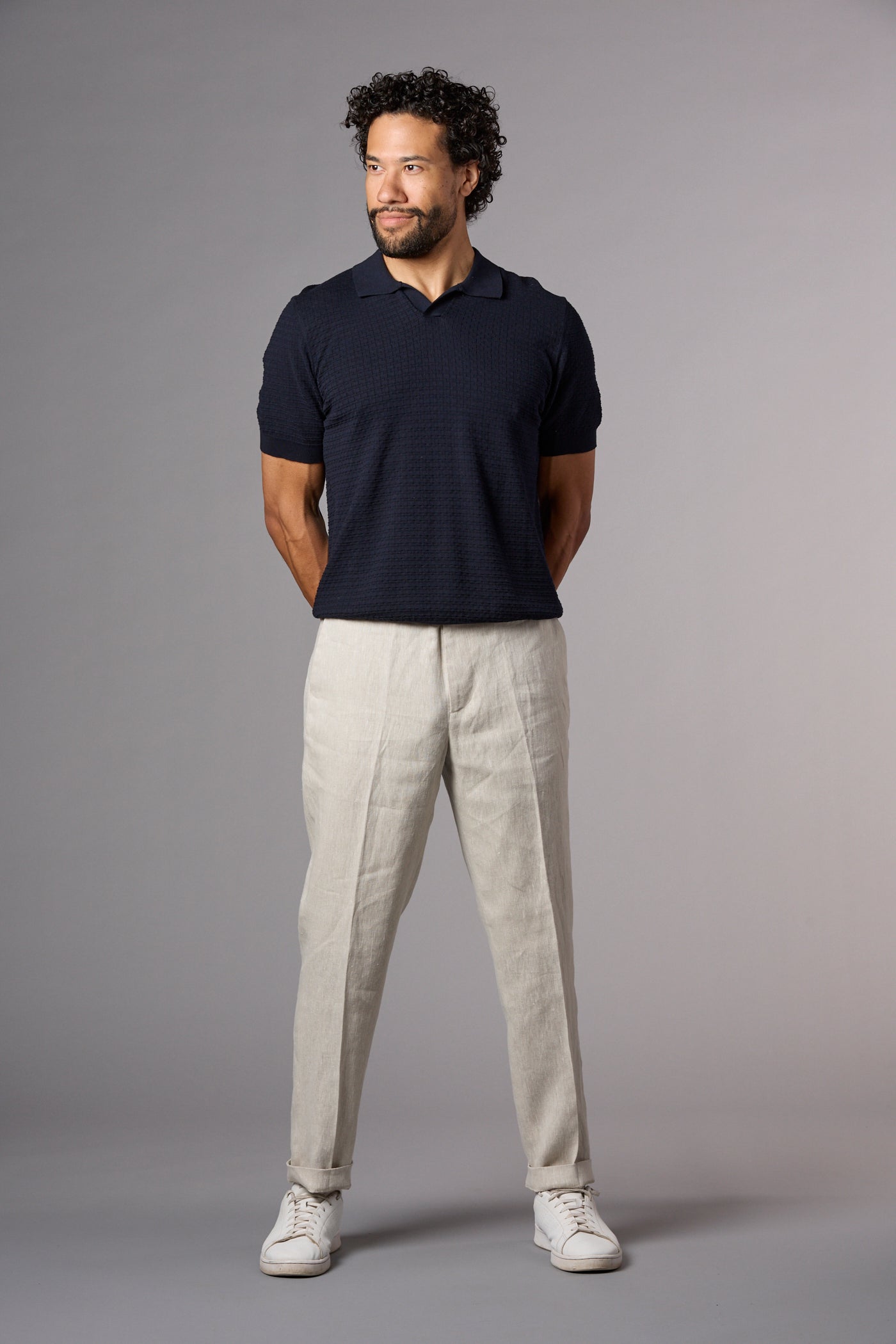 Textured Knit Polo Navy