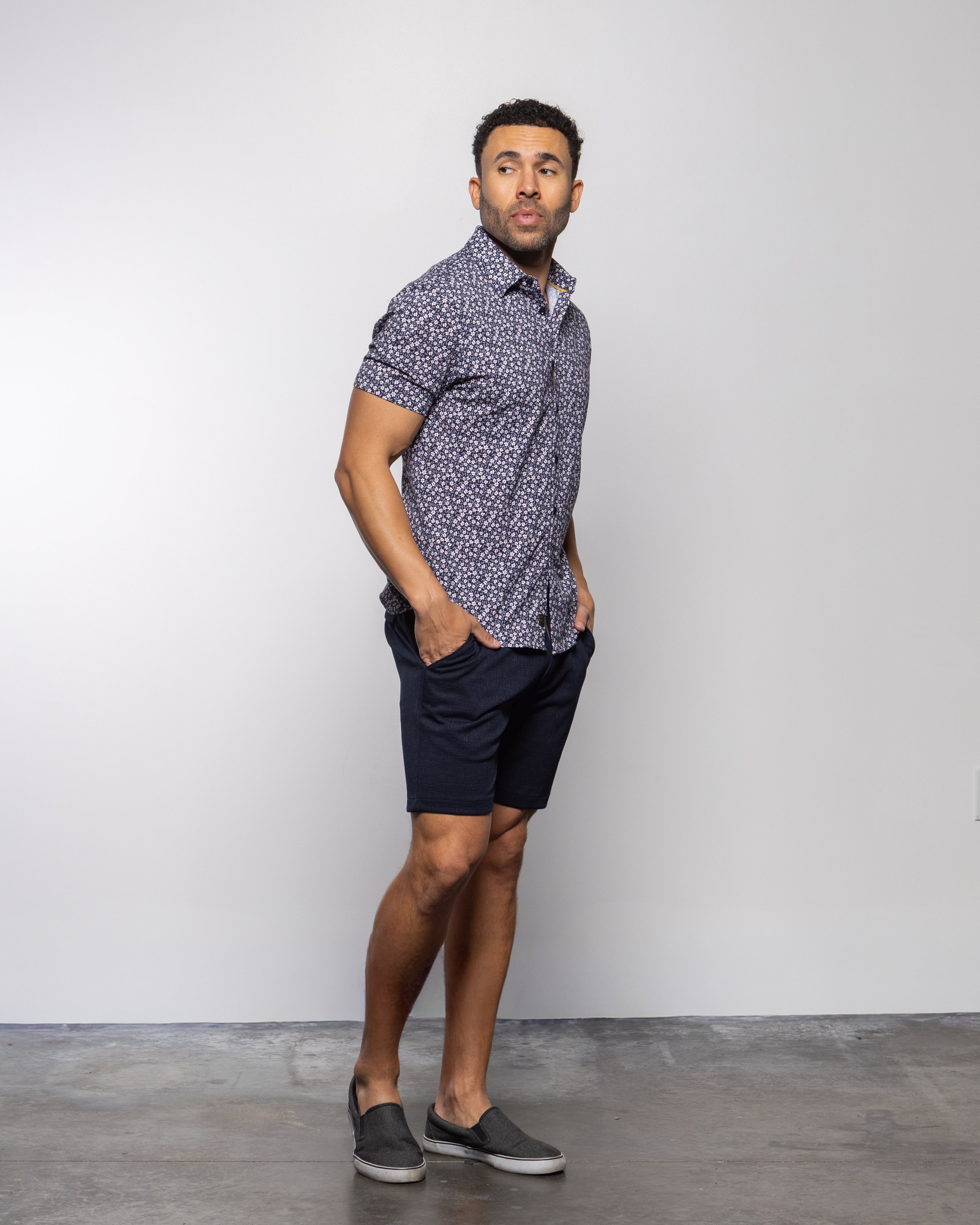 Bello Small Flower Short Sleeve Shirt Indigo Night