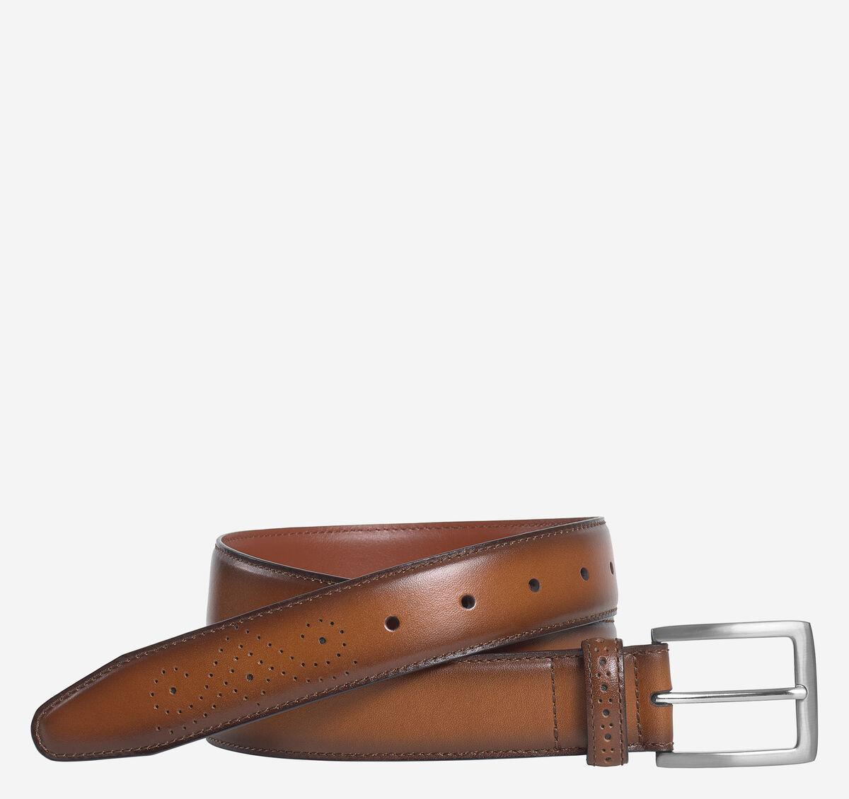 Burnished-Edge Leather Belt Tan
