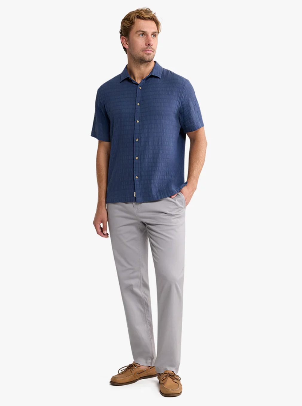 Oasis Short Sleeve Shirt Navy Basket Weave