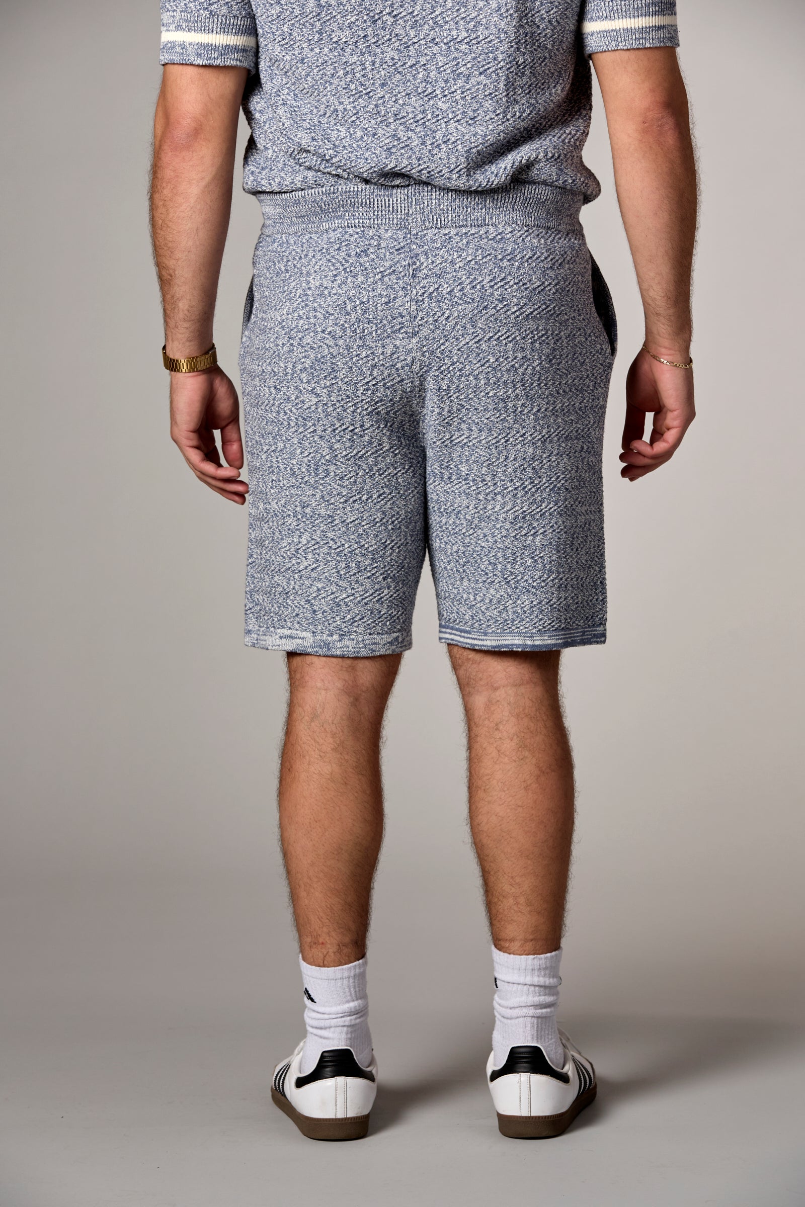 Textured Knit Shorts Denim Multi