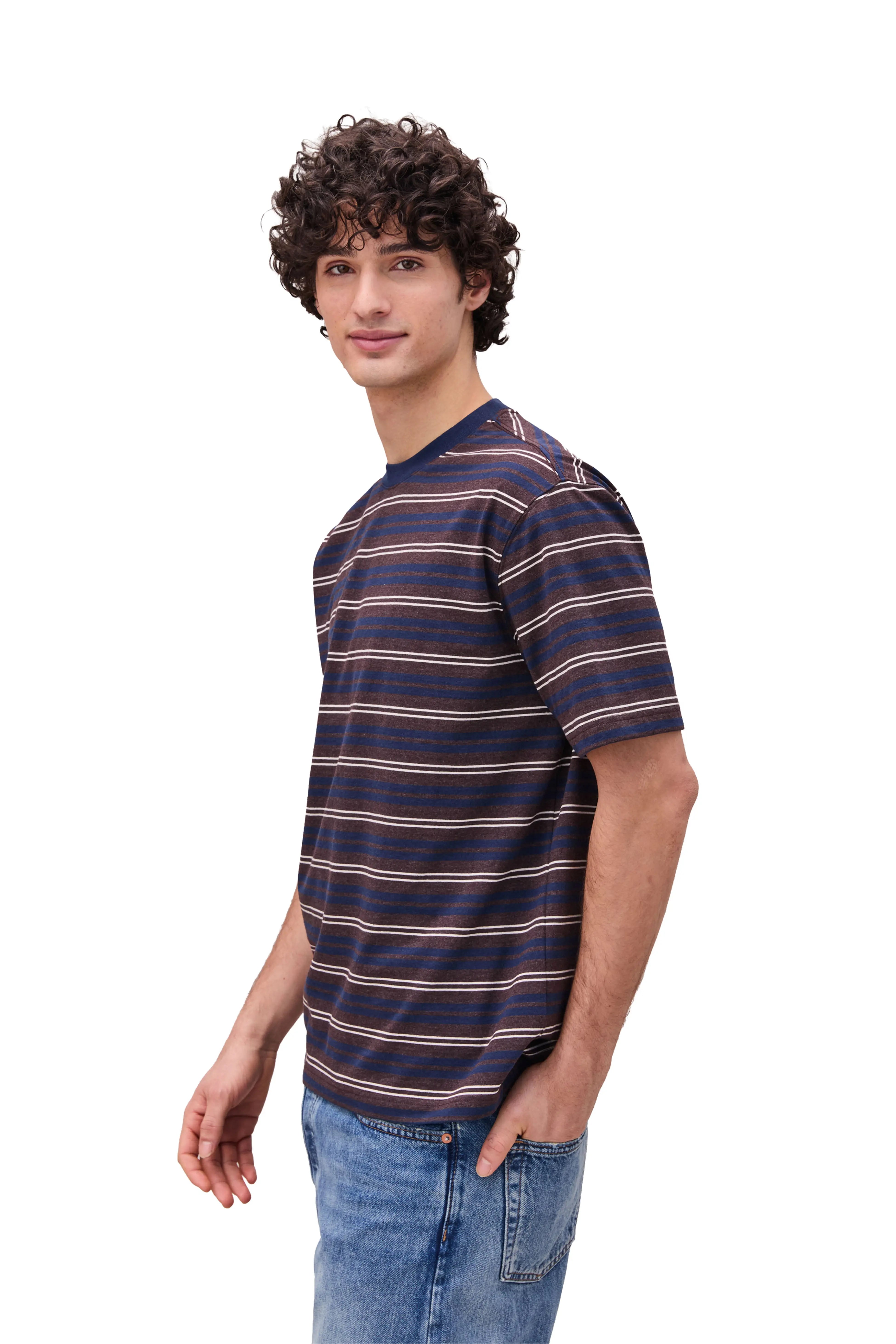 Recycled Stripe Tee Brown/Navy