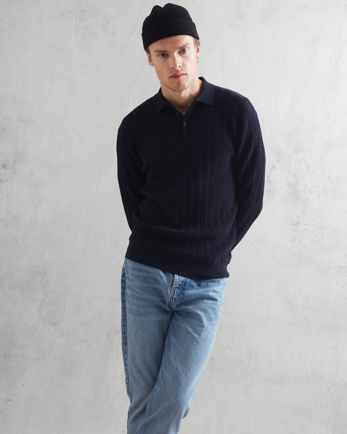 Vertical Knit Oban Polo Navy