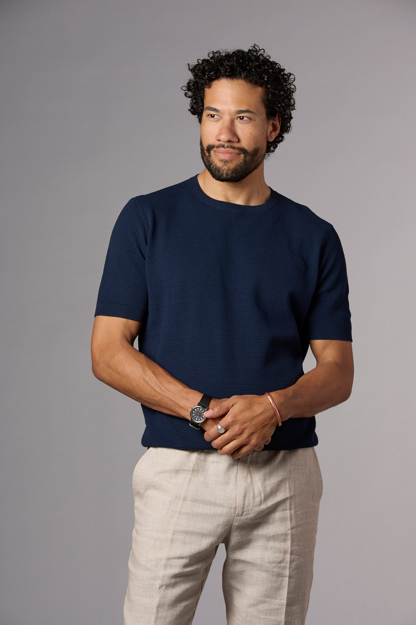 Textured Knit Tee Navy