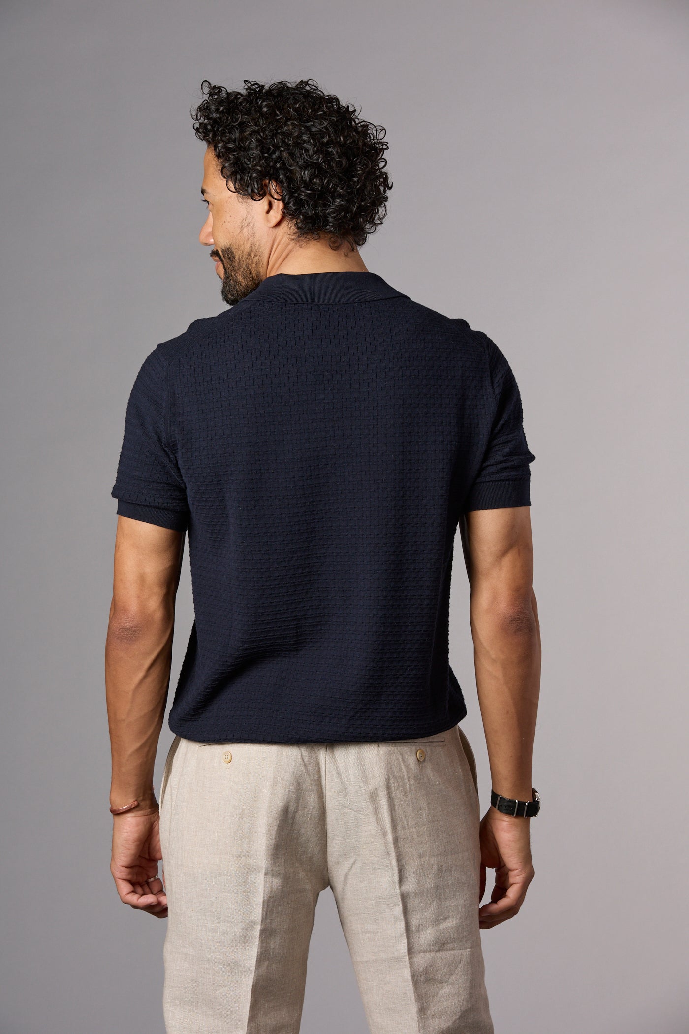 Textured Knit Polo Navy