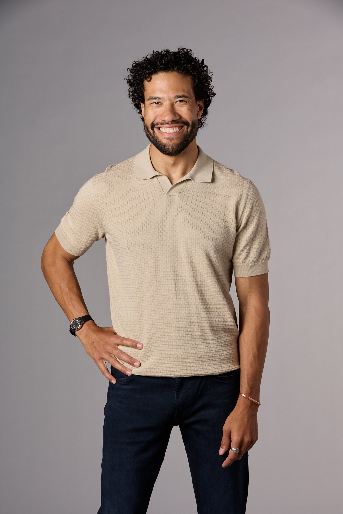 Textured Knit Polo Beige