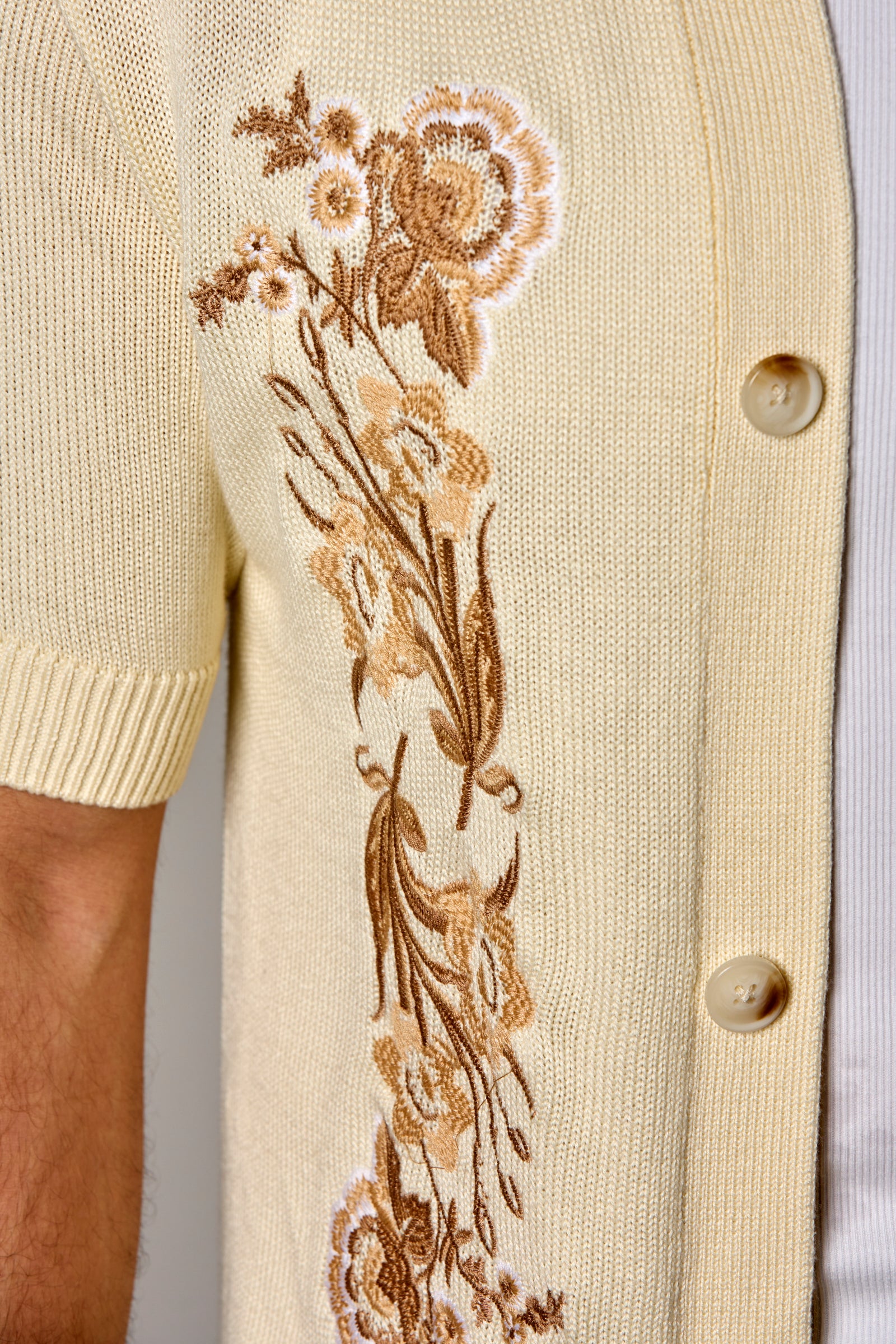 Embroidered Knit Shirt Ivory Combo
