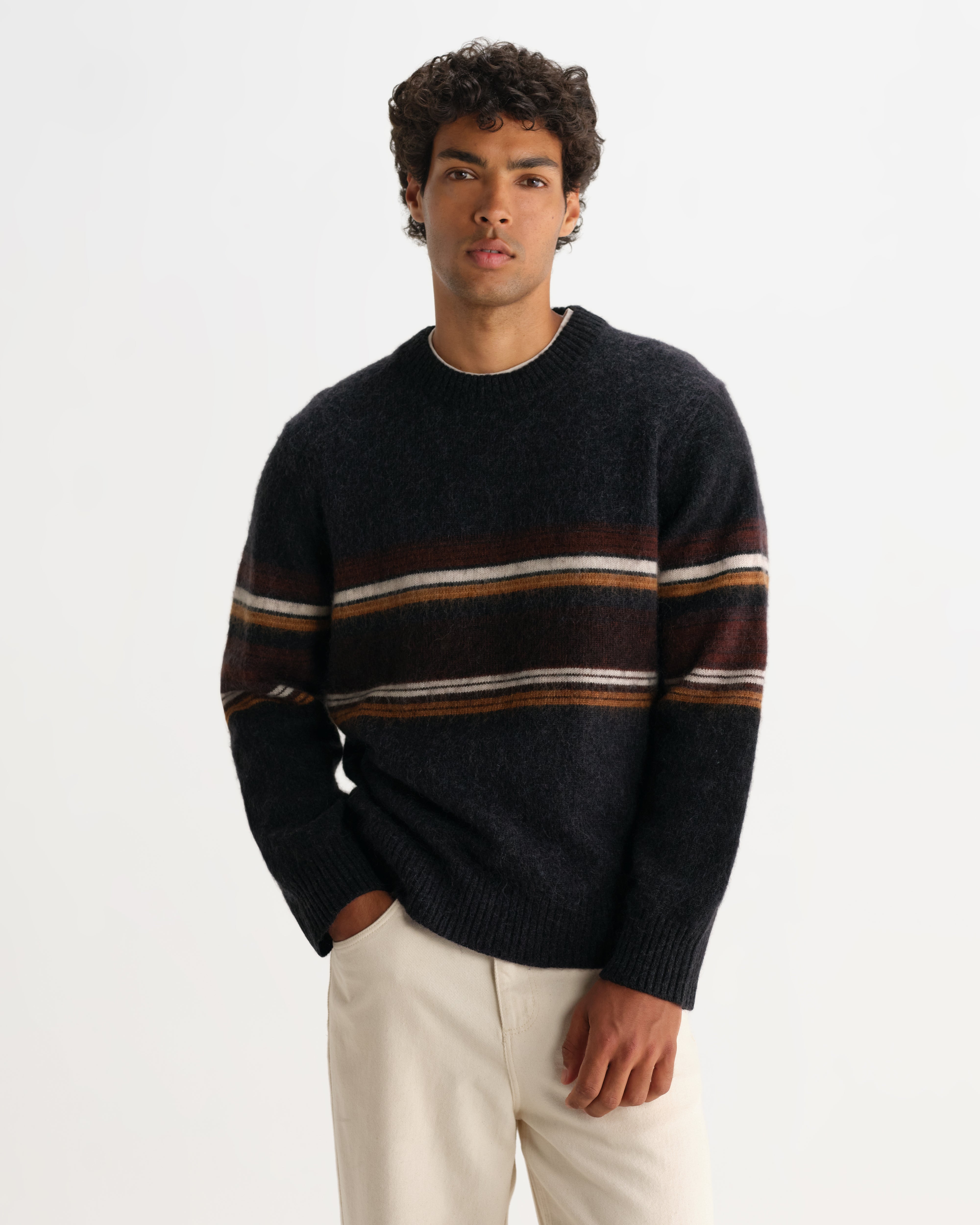 Wilde Crew in Brush Bold Stripe Charcoal/Brown