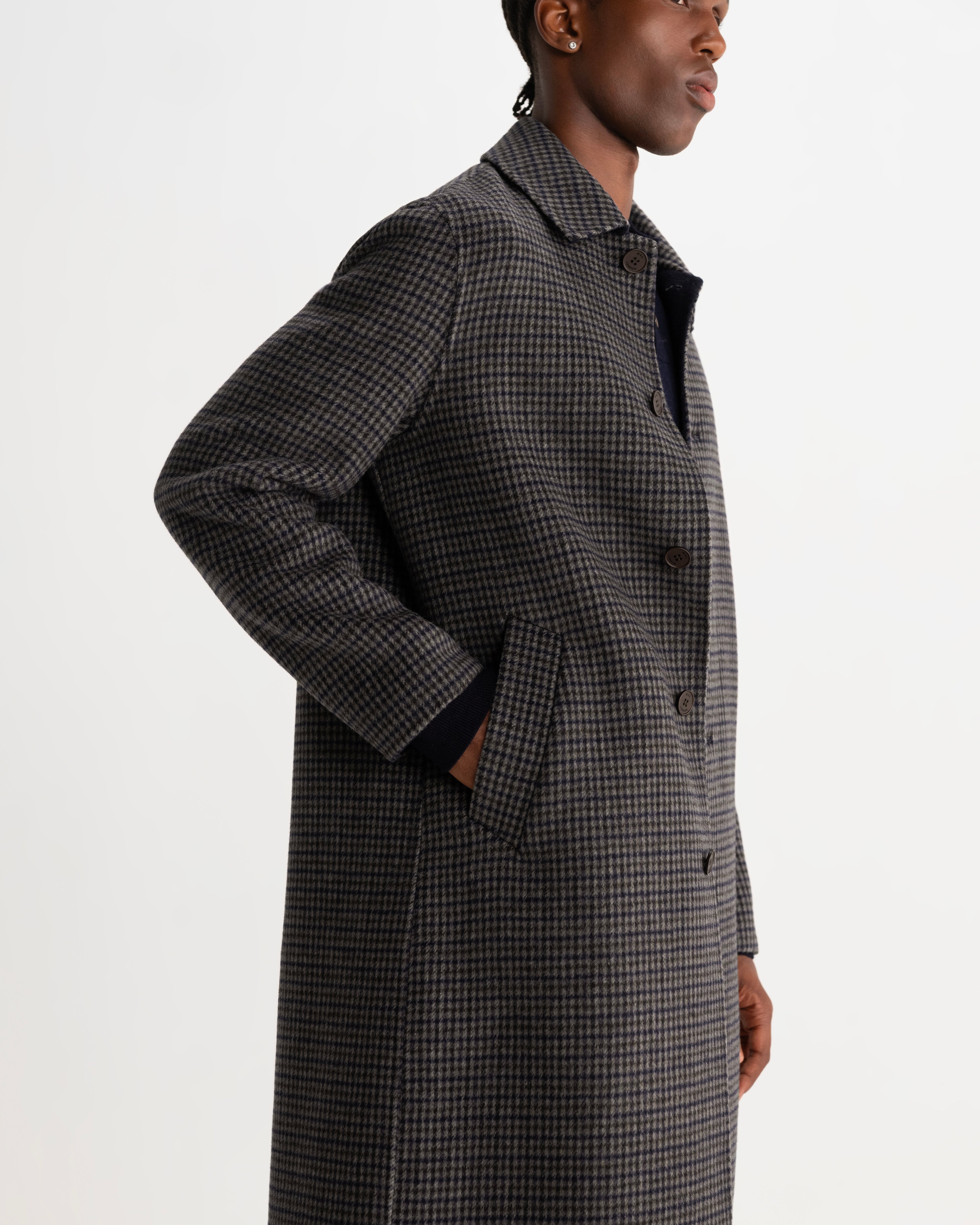 Stan Coat in Double Face Check Navy/Brown