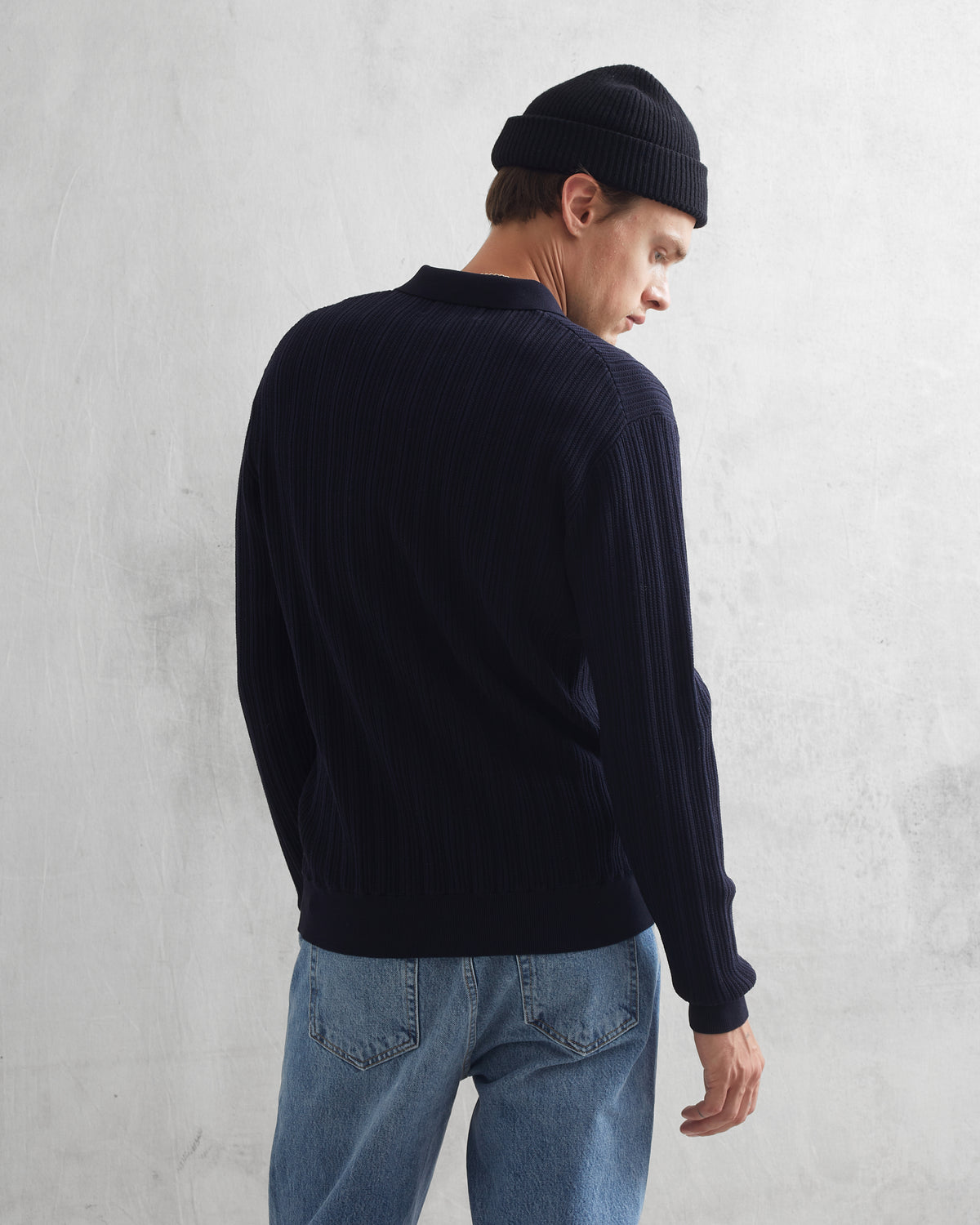 Vertical Knit Oban Polo Navy