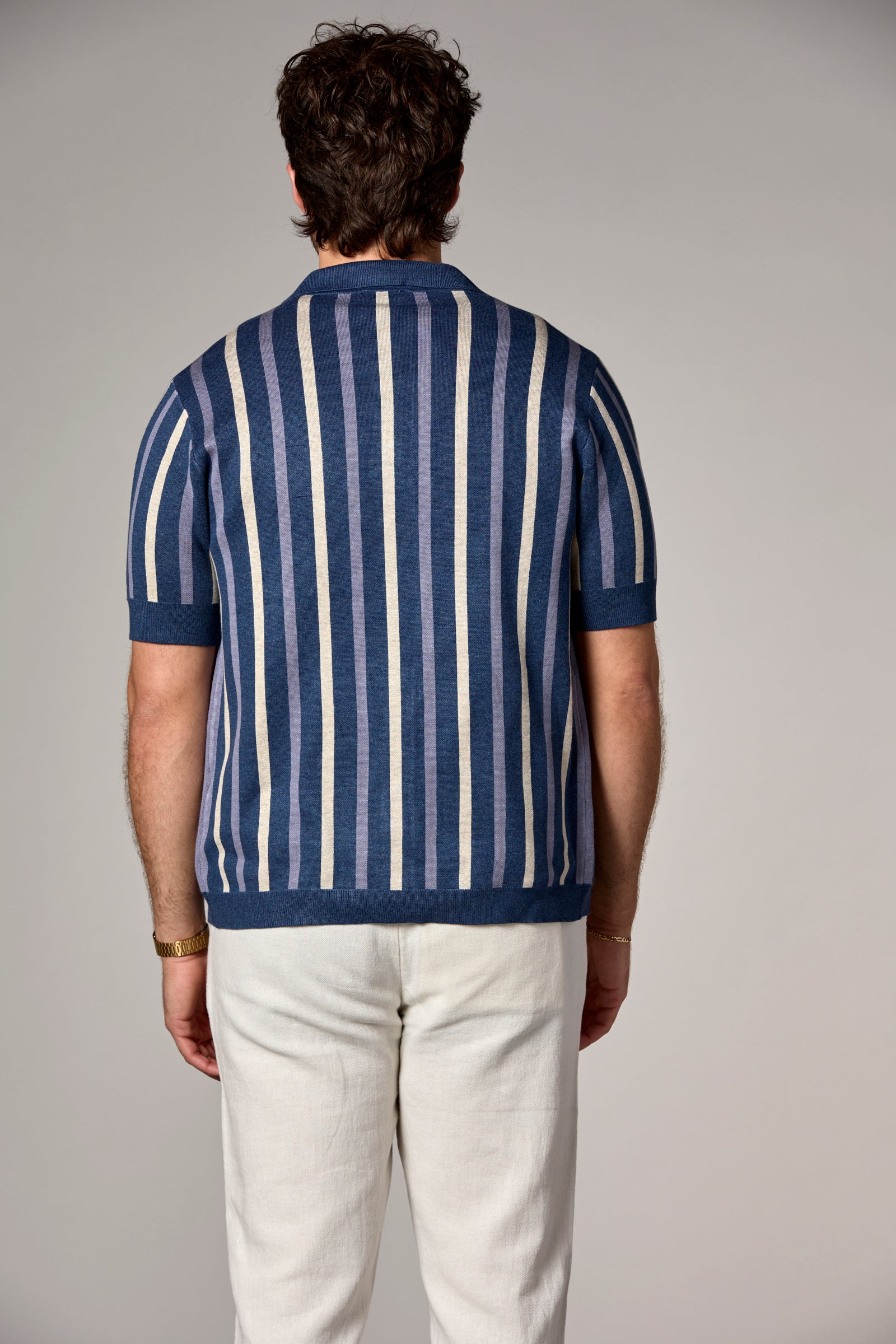 Striped Knit Shirt Navy Multi