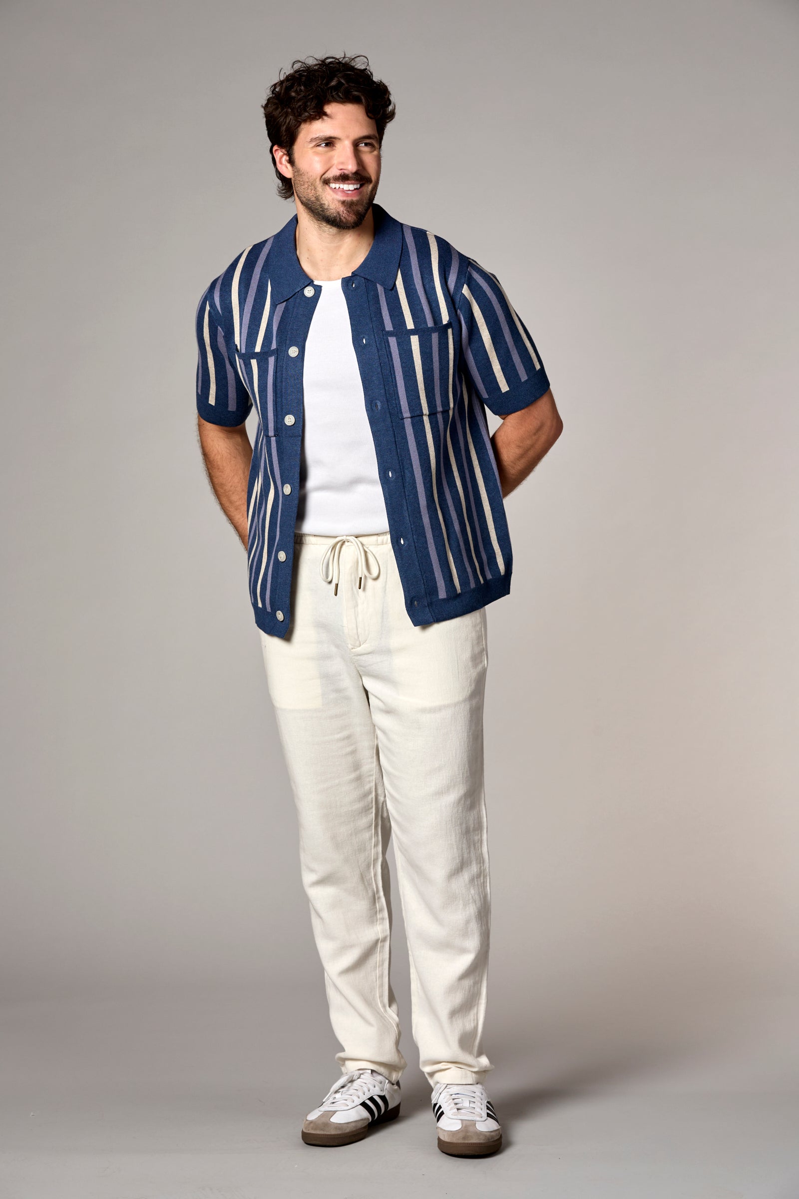 Striped Knit Shirt Navy Multi