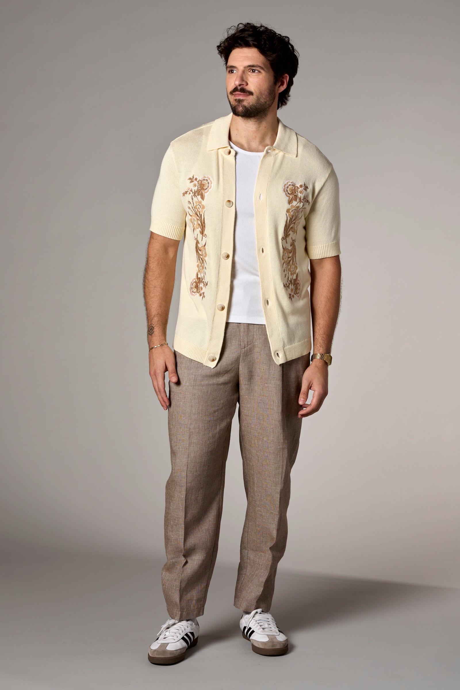 Embroidered Knit Shirt Ivory Combo