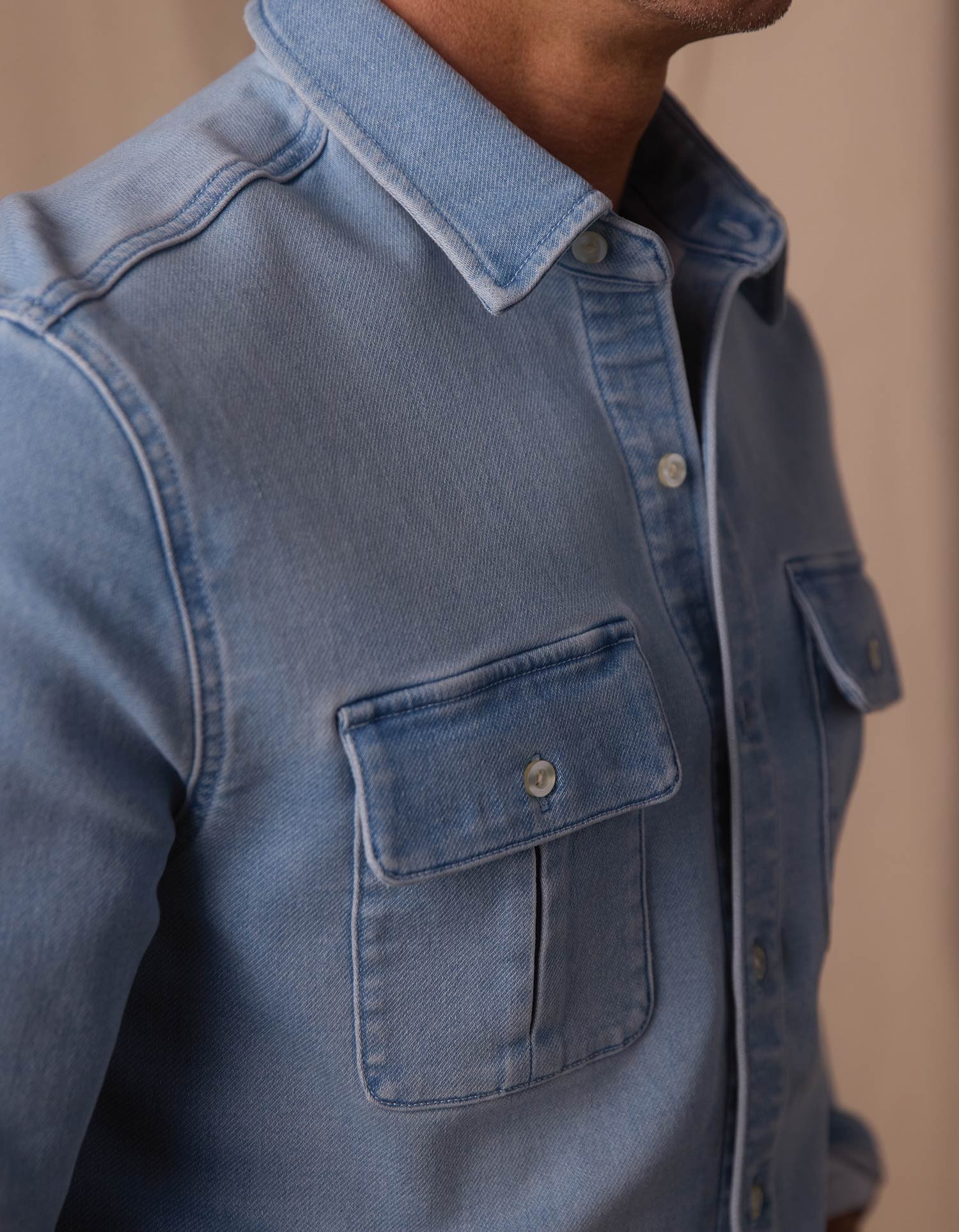 Comfort Terry Jean Shirt Jacket Light Wash