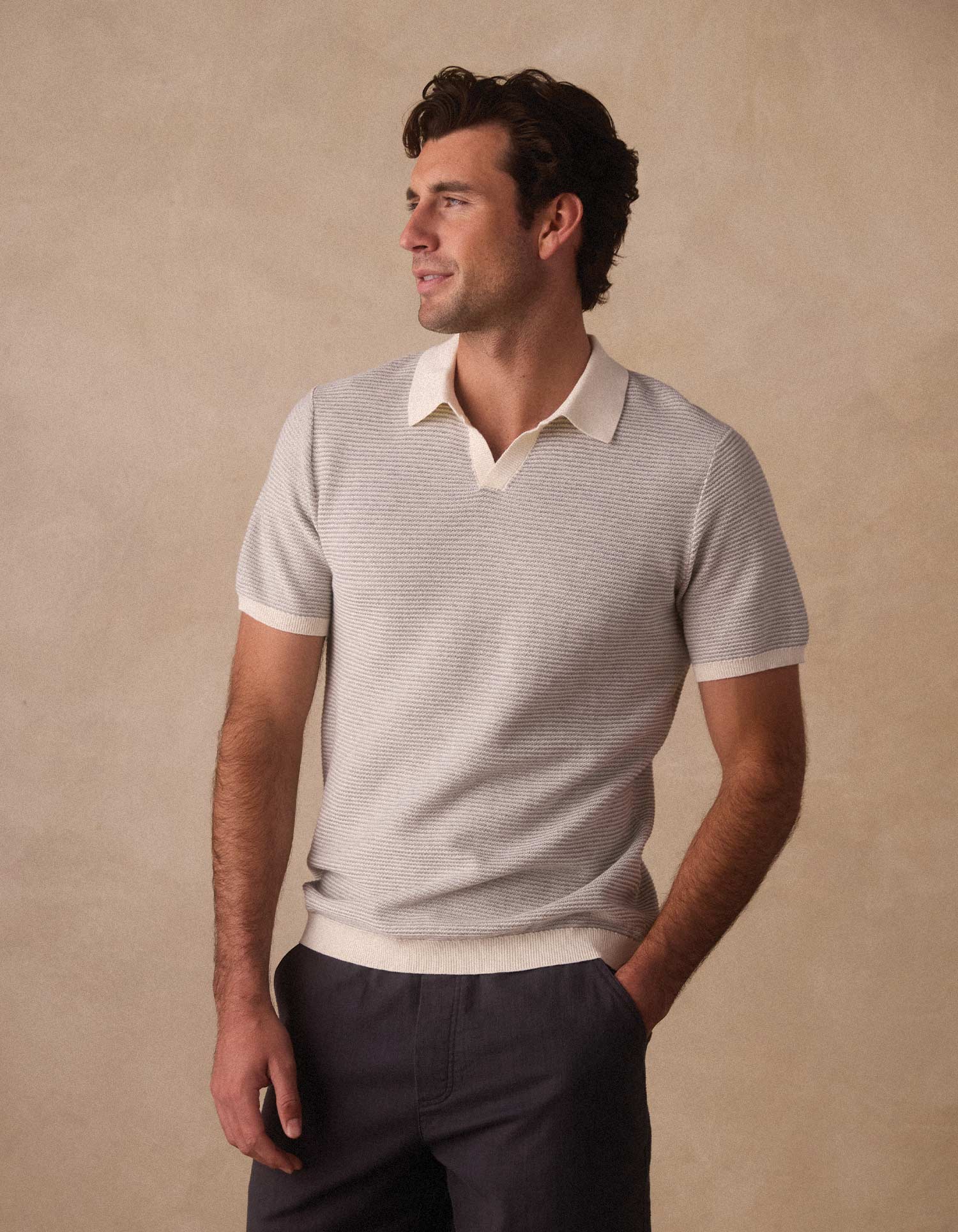 Robles Birdseye Knit Polo Cream/Grey