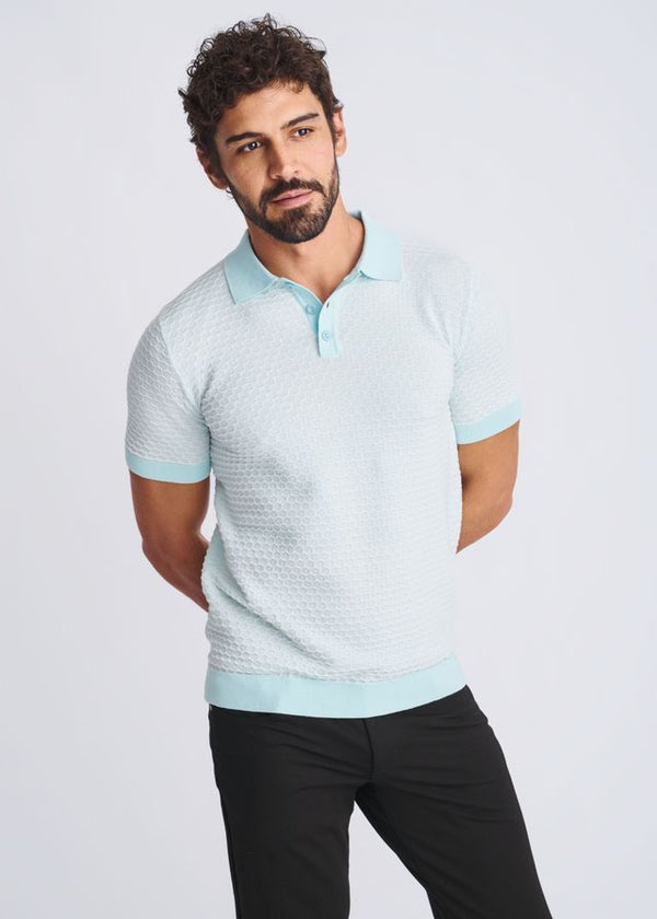 Textured Honeycomb Polo Glacier/Milk White