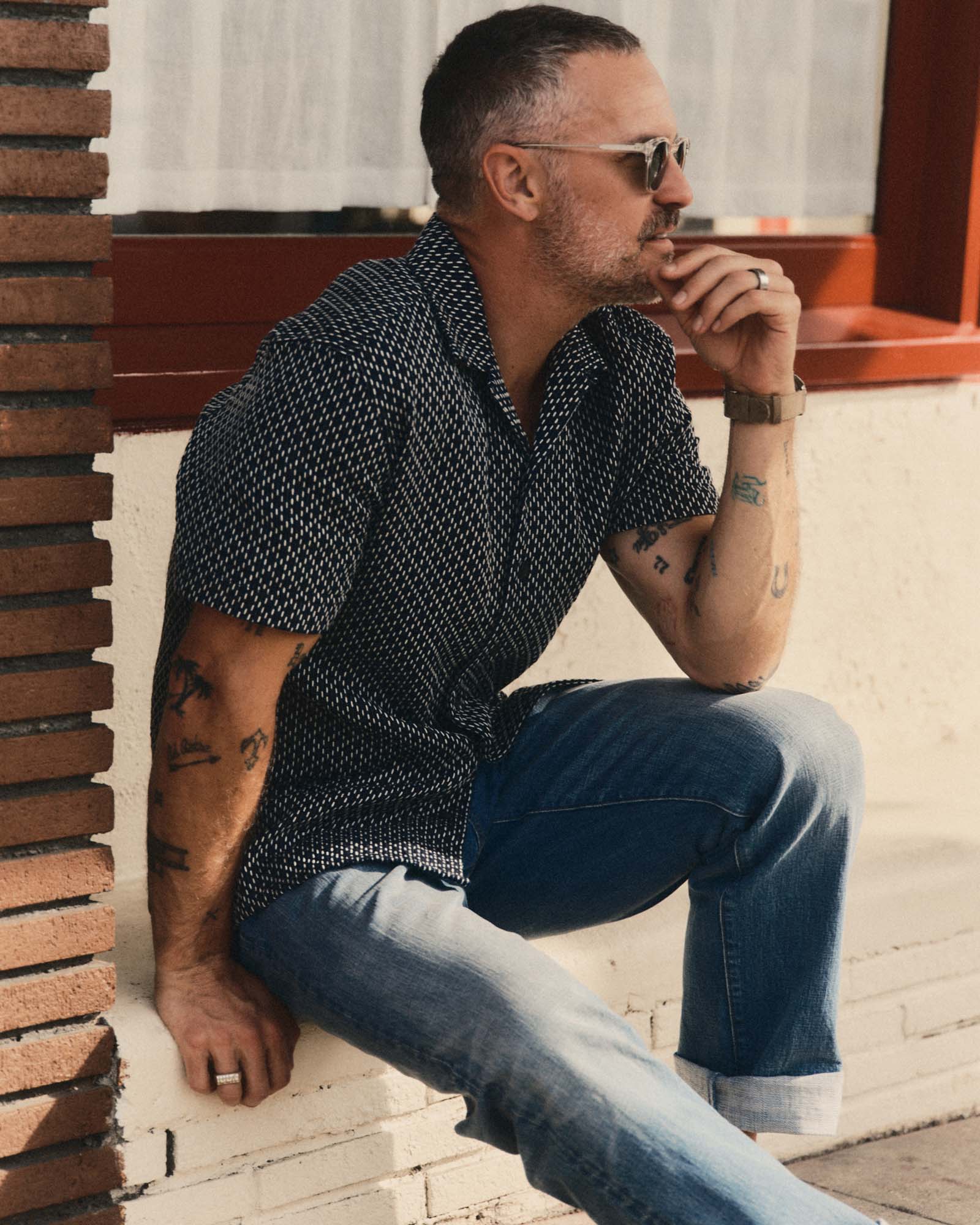 The Davis Shirt Indigo Raindrop Sashiko