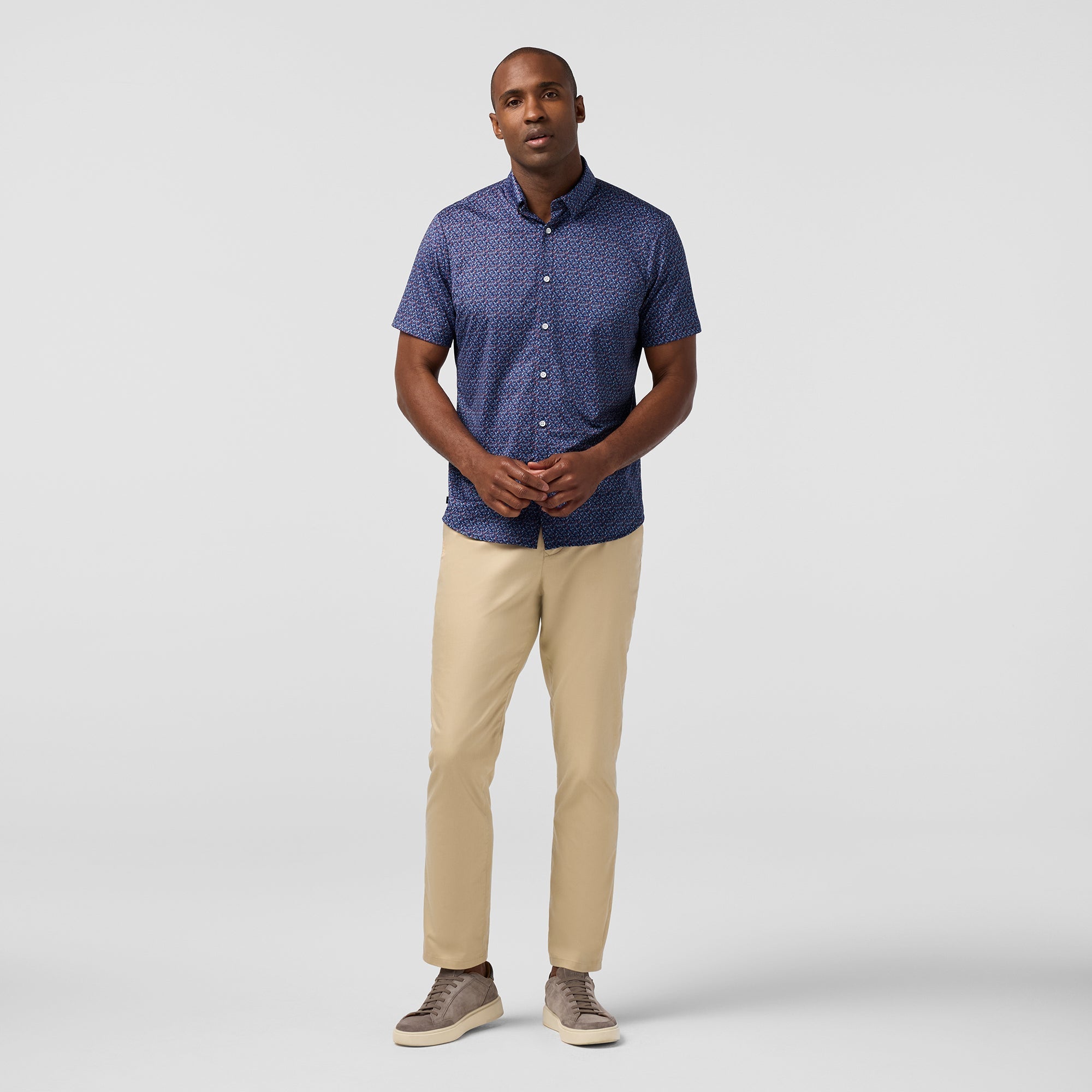Halyard Short Sleeve Dress Shirt Midnight Navy Variegated Leaf