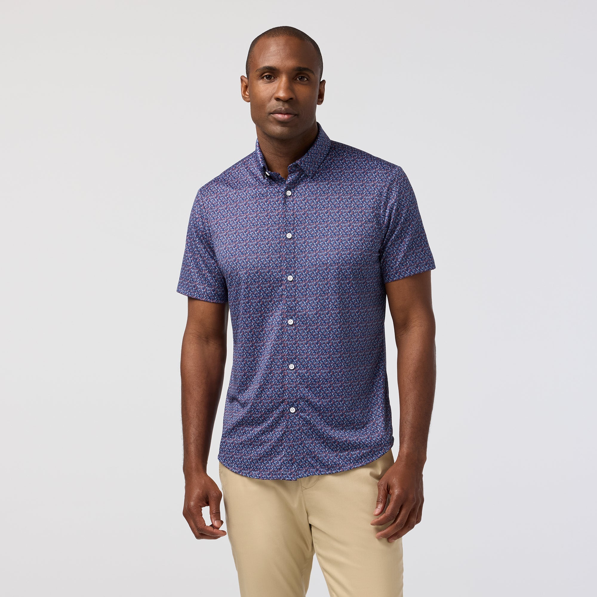 Halyard Short Sleeve Dress Shirt Midnight Navy Variegated Leaf