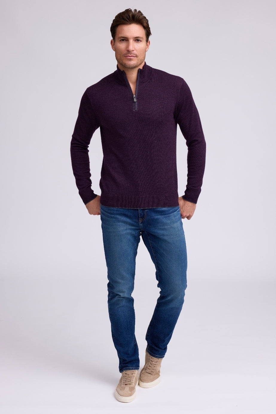 Long Sleeve 1/4 Zip Mock Neck Wineberry