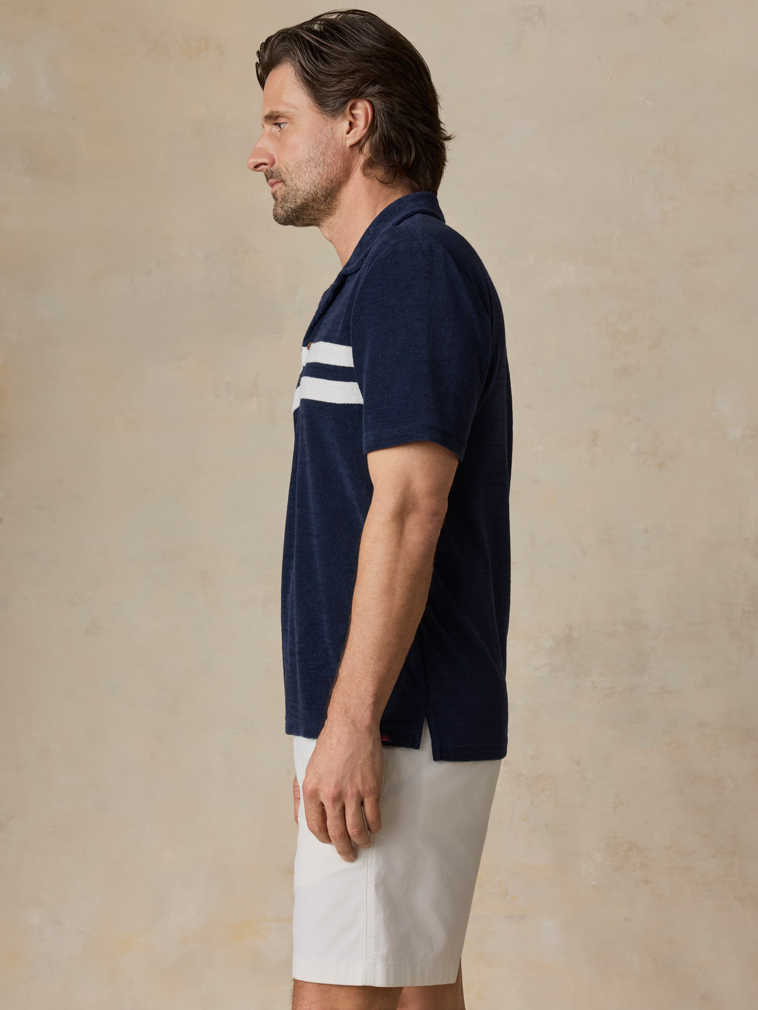 Cabana Towel Terry Surf Stripe Polo Deep Navy