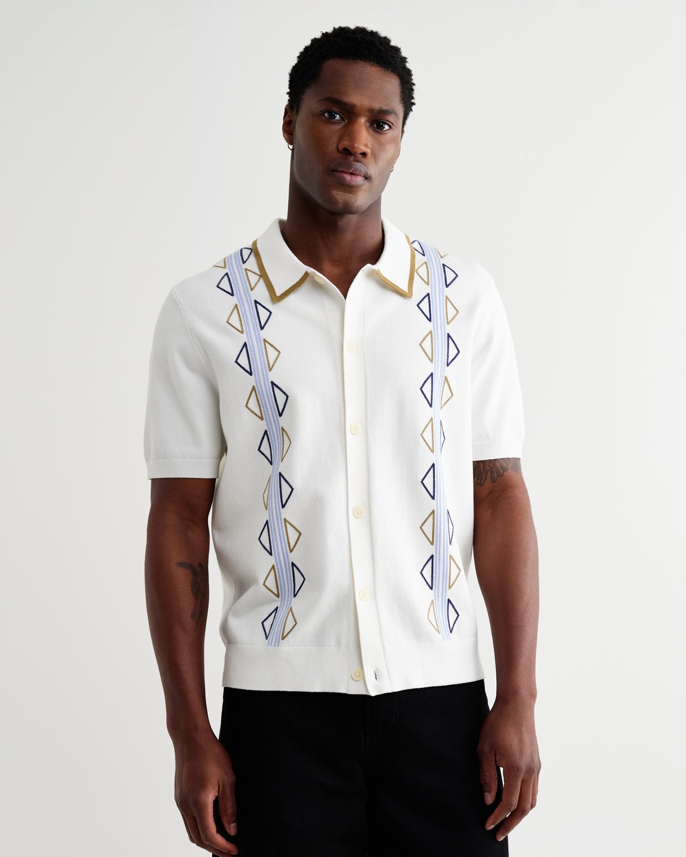 Tellaro Shirt in Retro Embroidery Ecru/Blue