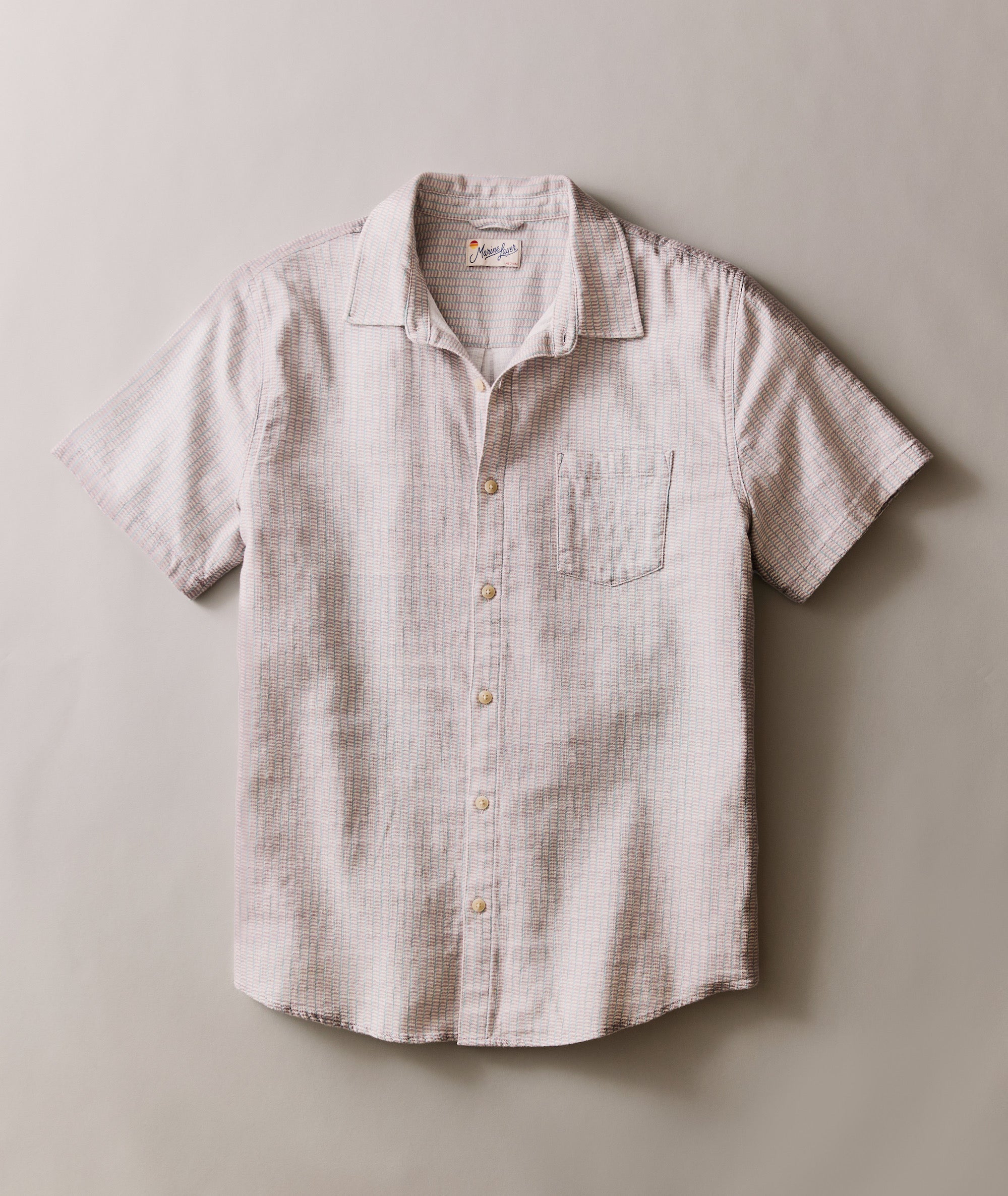 Classic Stretch Selvage Short Sleeve Shirt Purple Matchstick Print