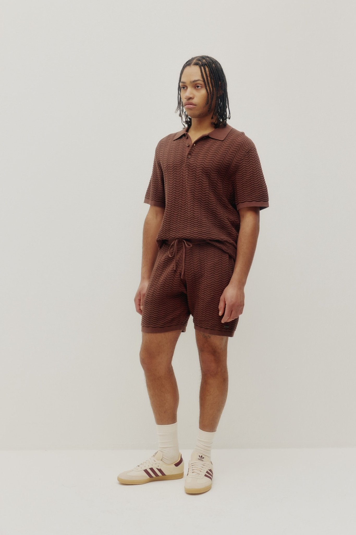 Wave Knit Polo Dark Brown