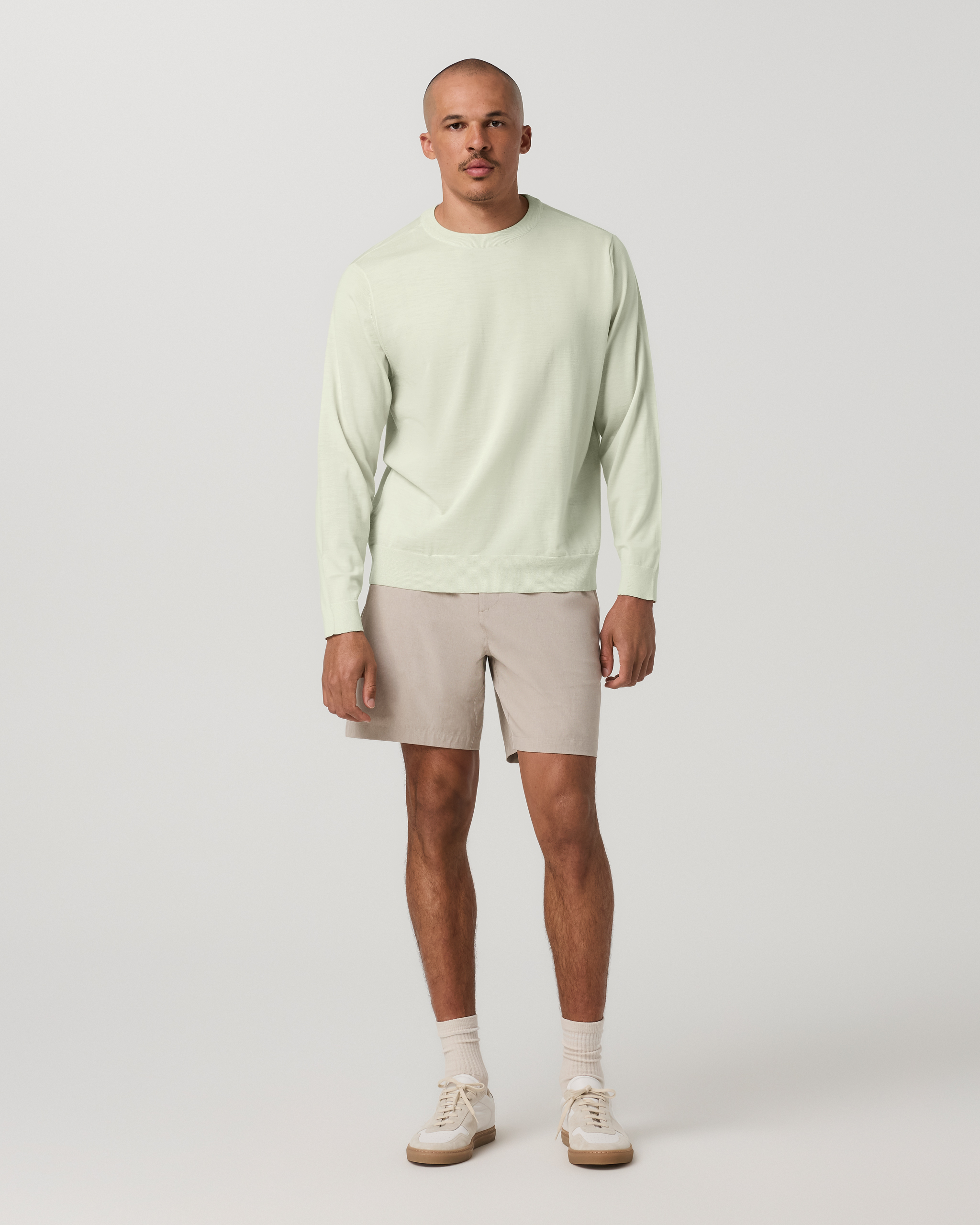 Aim Elastic Waist Short Khaki Linen Texture