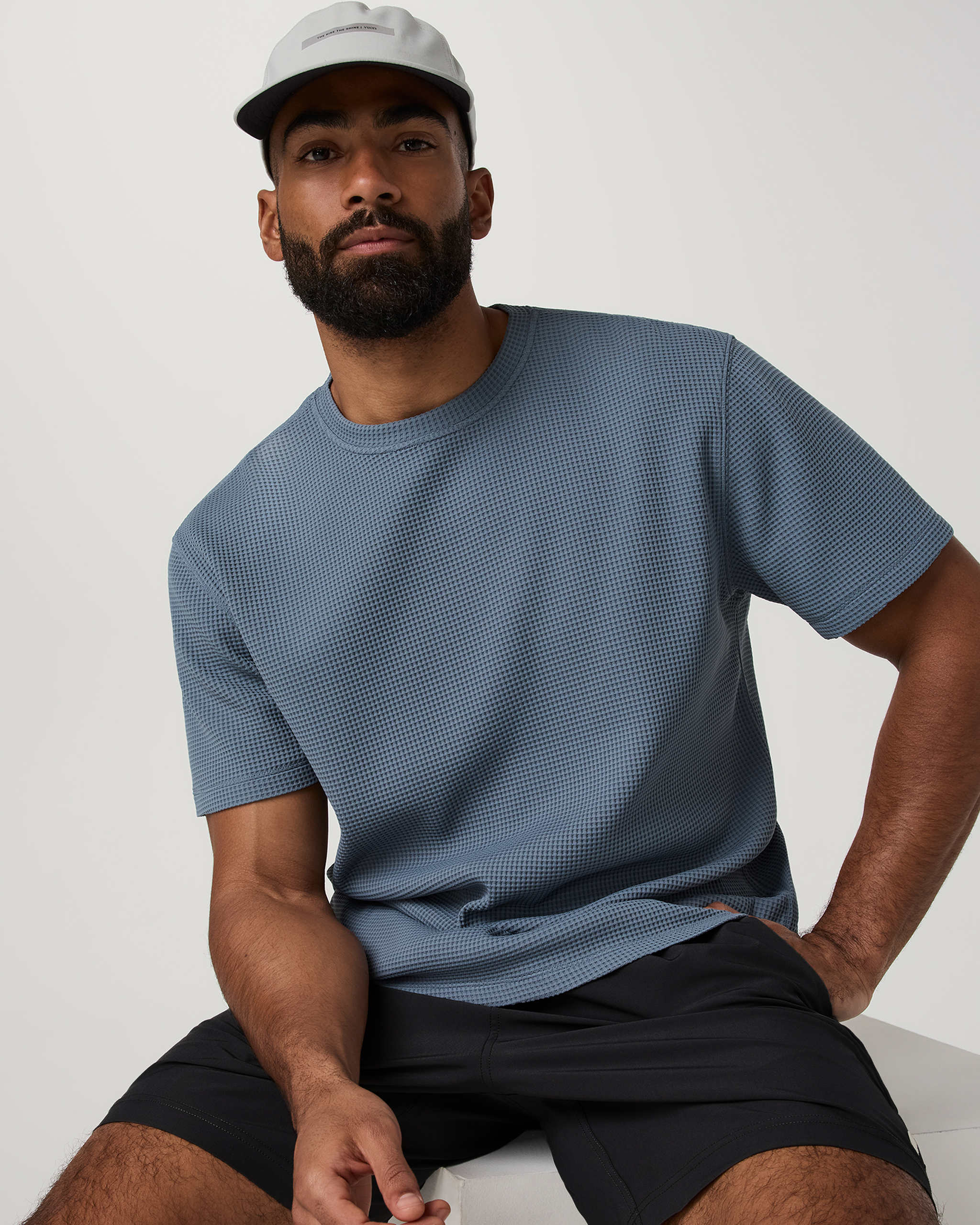 Short Sleeve Lightweight Tech Waffle Tee - Relaxed Fit Waterfall