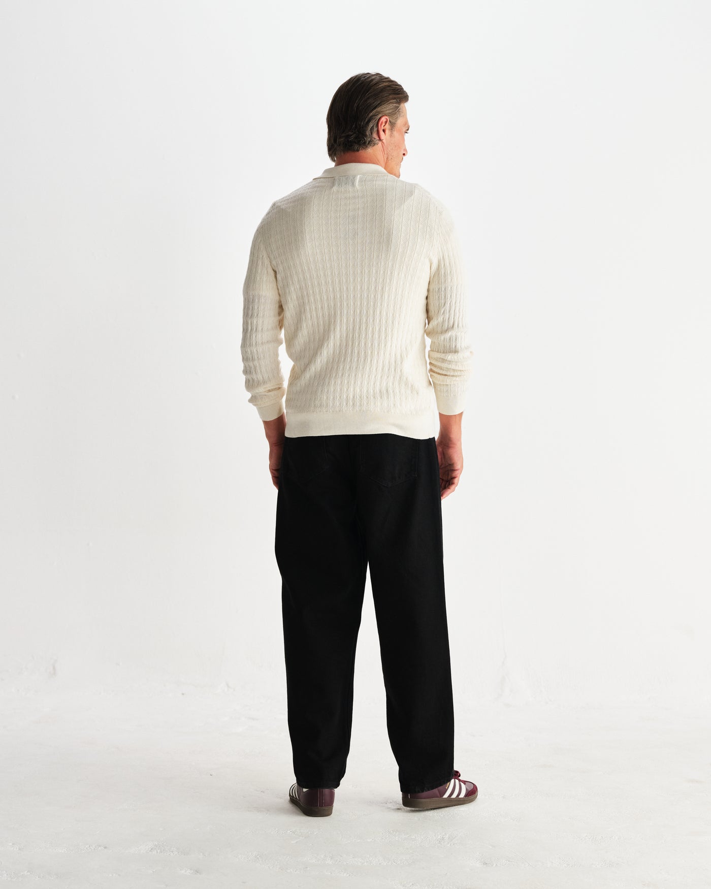 Oban Polo - Diamond Stripe Knit Ecru