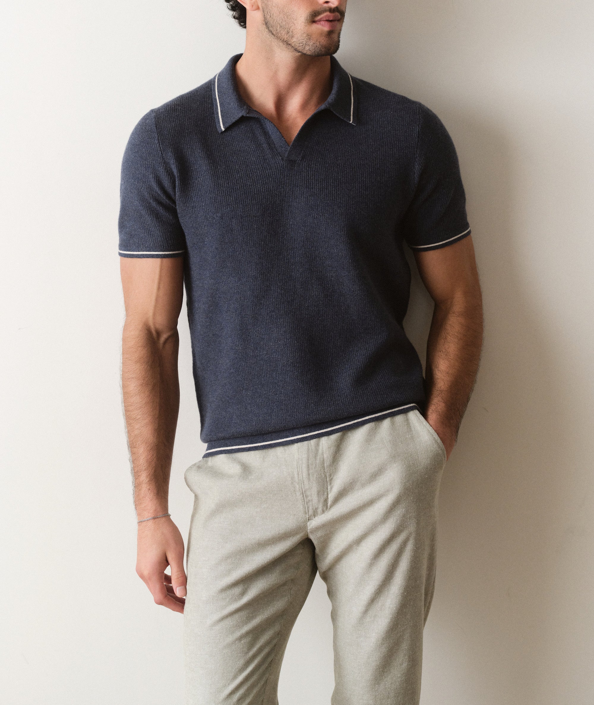 Liam Short Sleeve Sweater Polo Dark Indigo