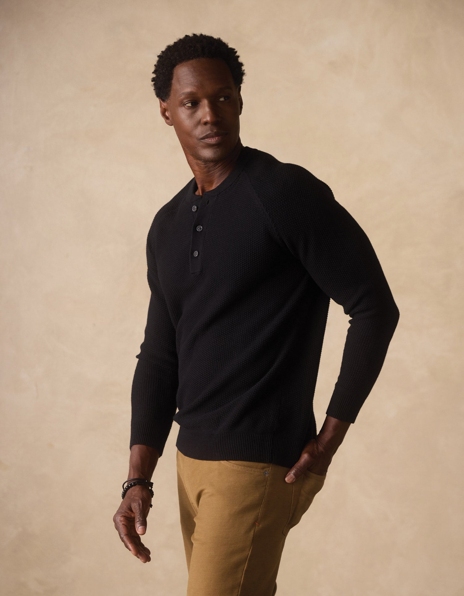 Coolmax Textured Sweater Henley Black