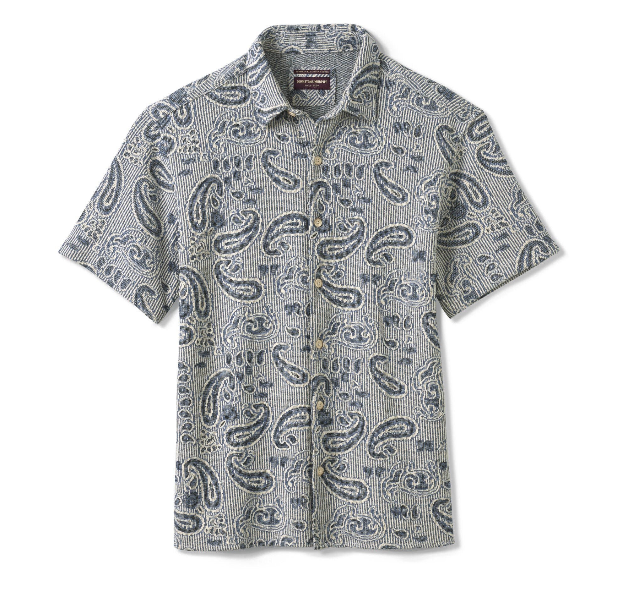 Linden Textured Short-Sleeve Shirt Blue Paisley